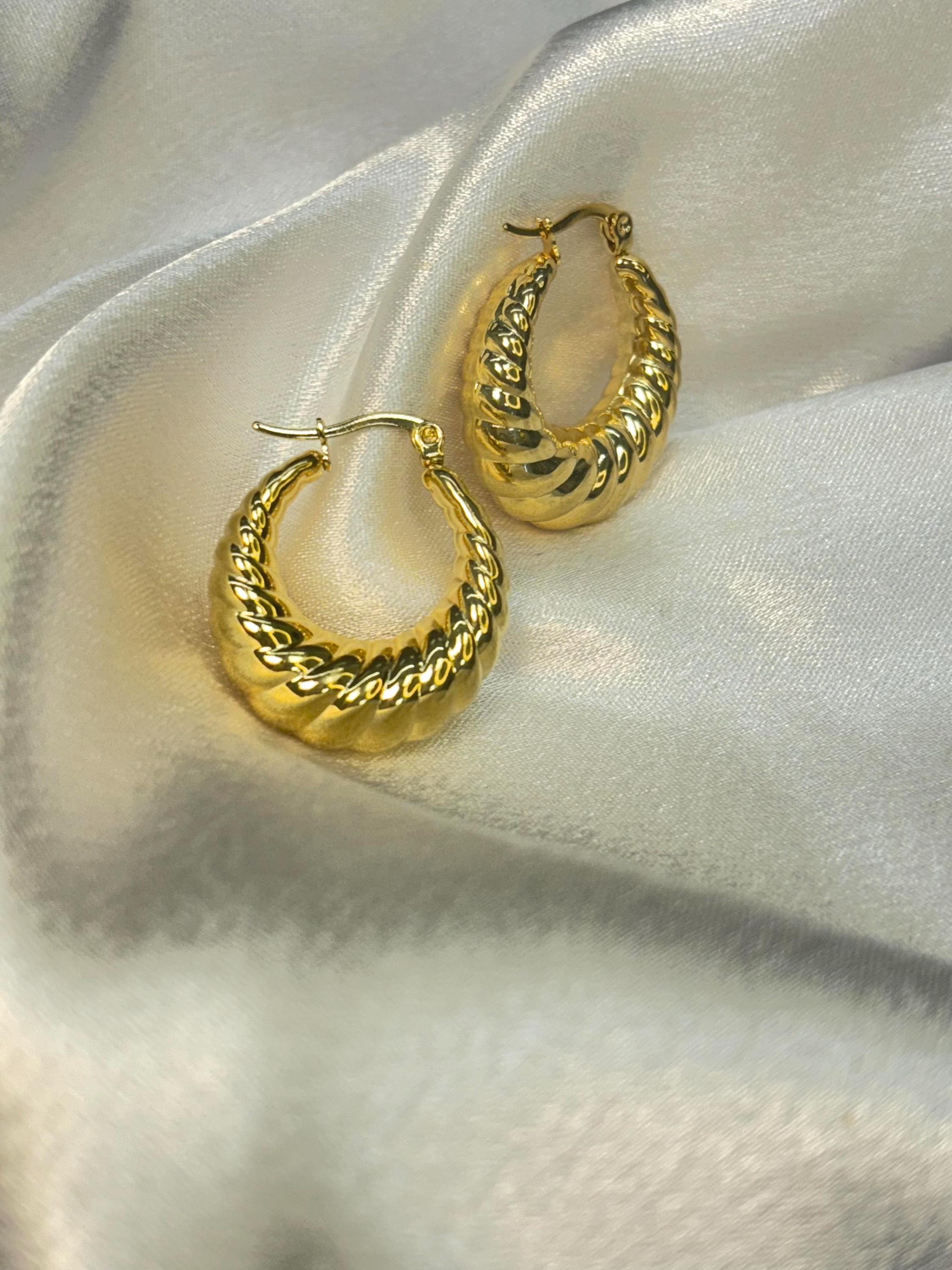 Textured Basket Gold-Plated Hoop Earrings