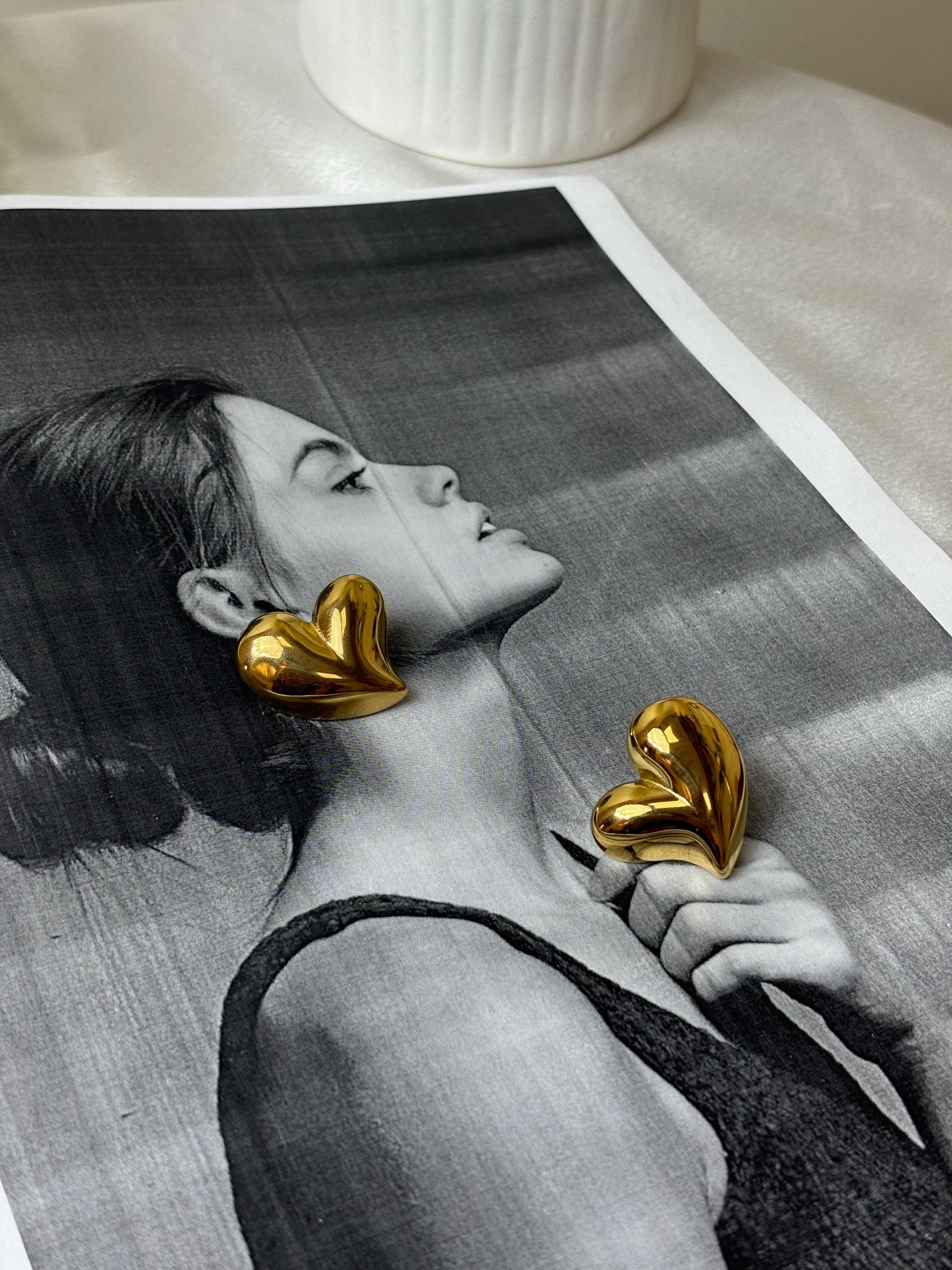 Golden Heart Stud Earrings