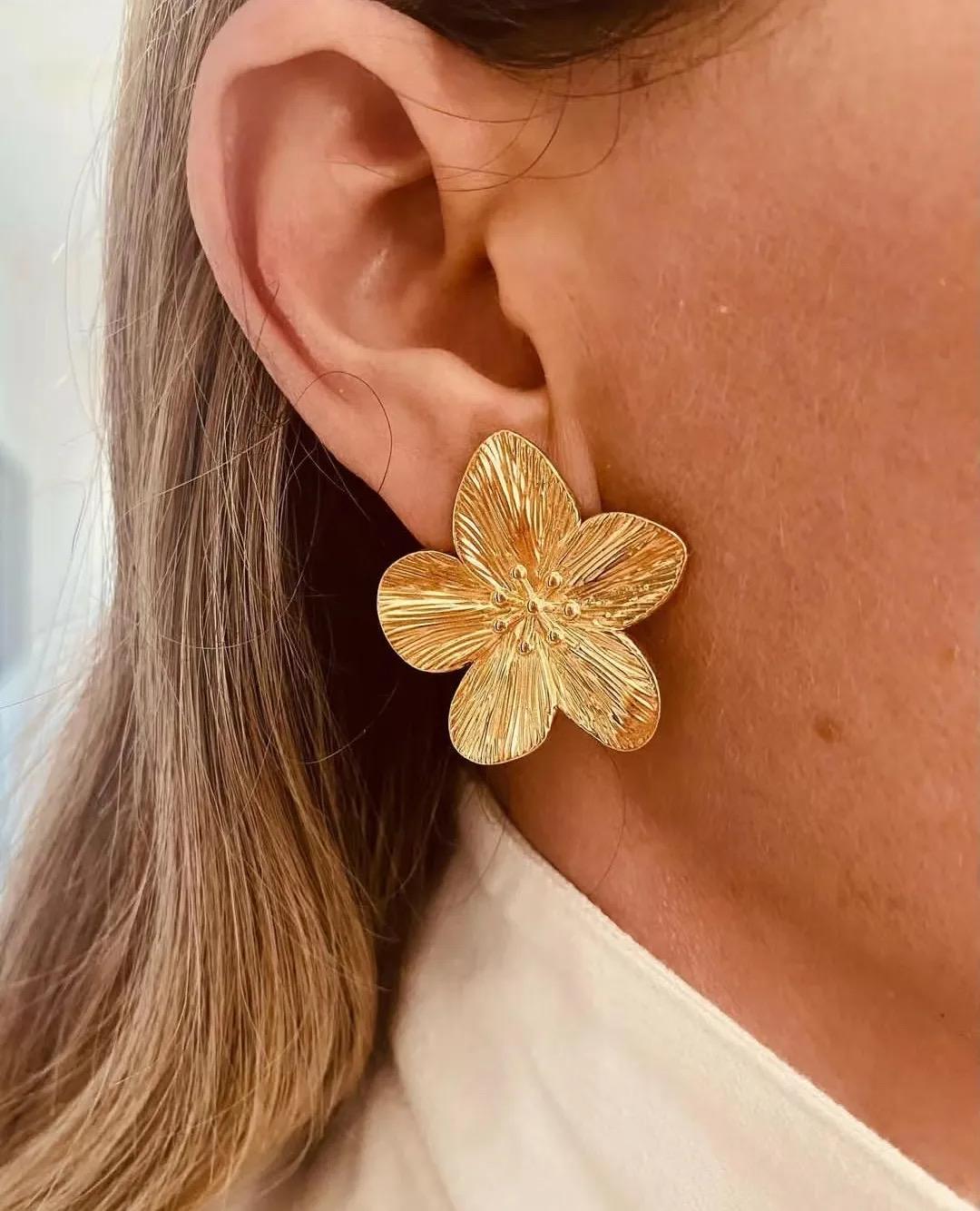 Bold Floral Gold-Plated Studs