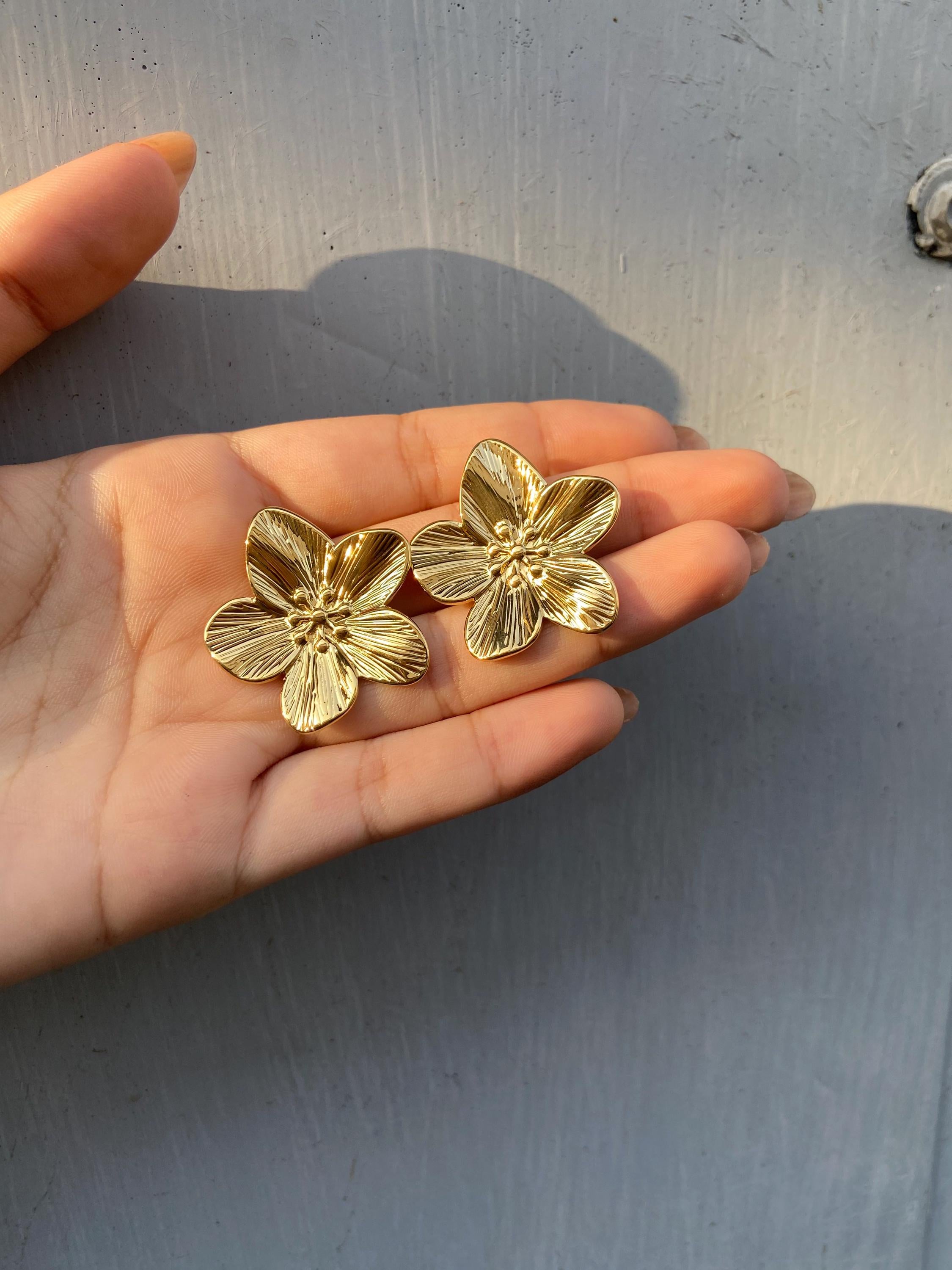 Bold Floral Gold-Plated Studs