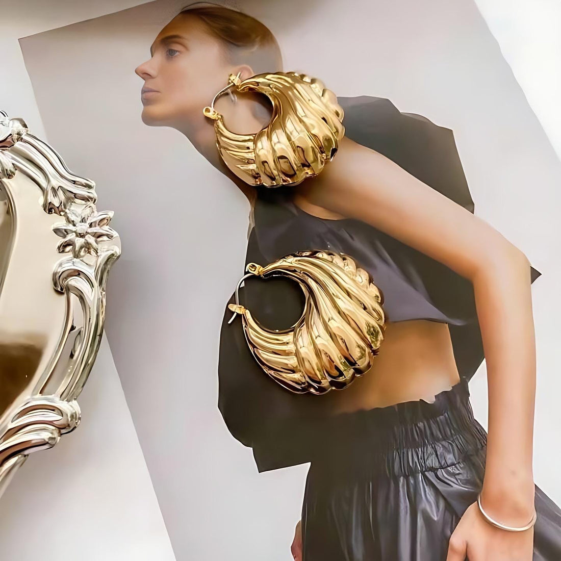 Bold Swirl Hoop Basket Earrings