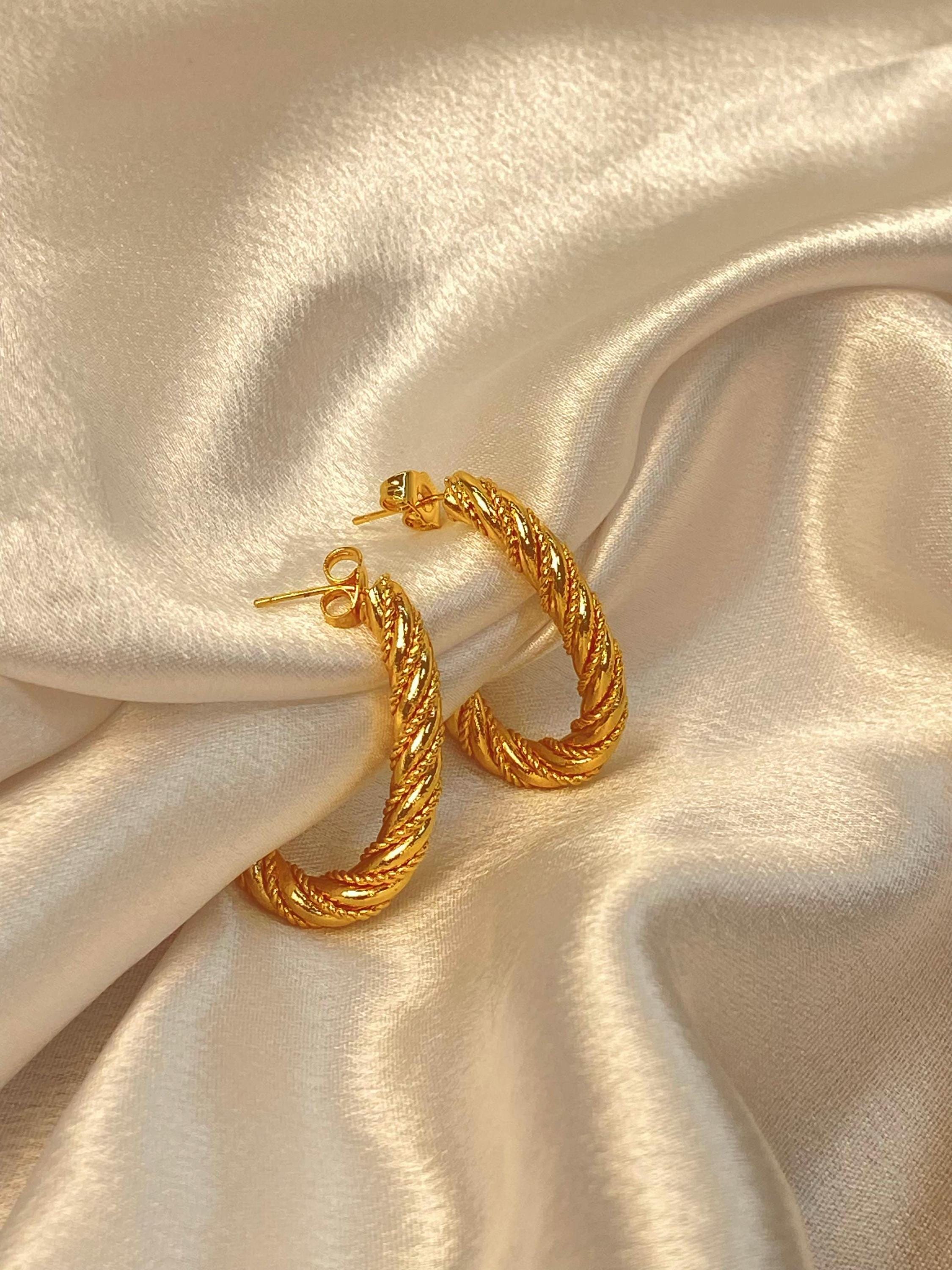 Golden Twist Rope J-Hoop Earrings