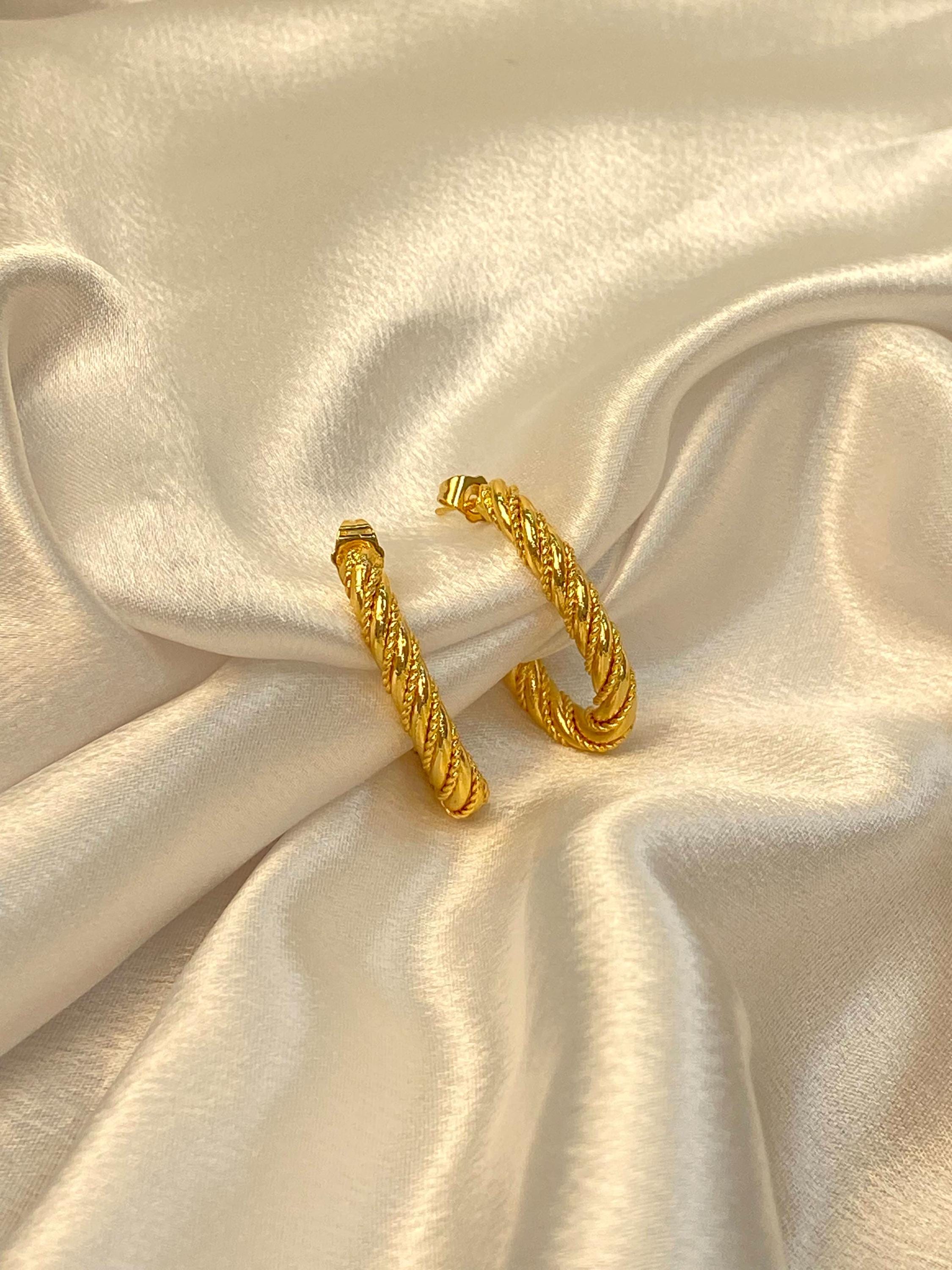 Golden Twist Rope J-Hoop Earrings