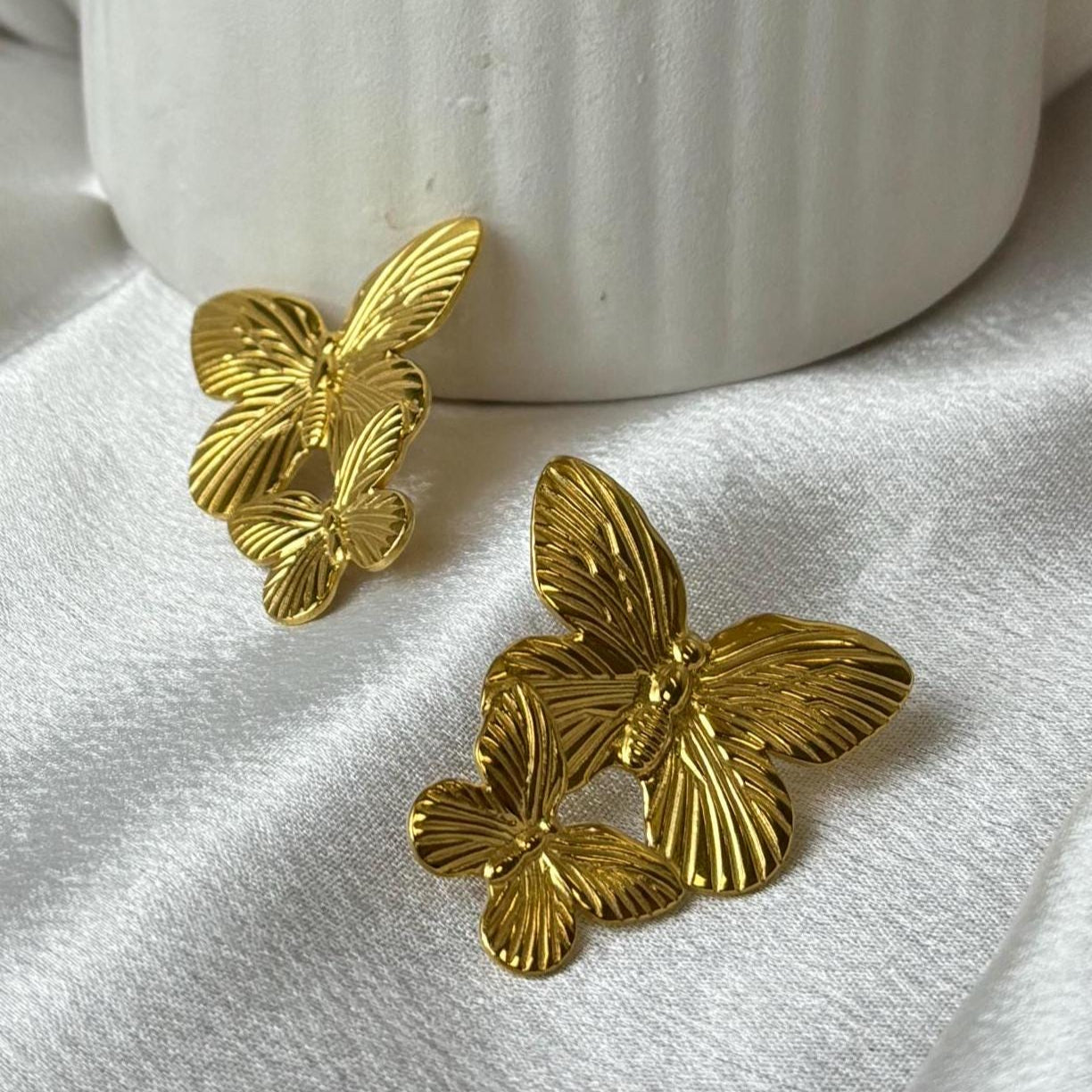 Bold Gold-Plated Layered Butterfly Earrings