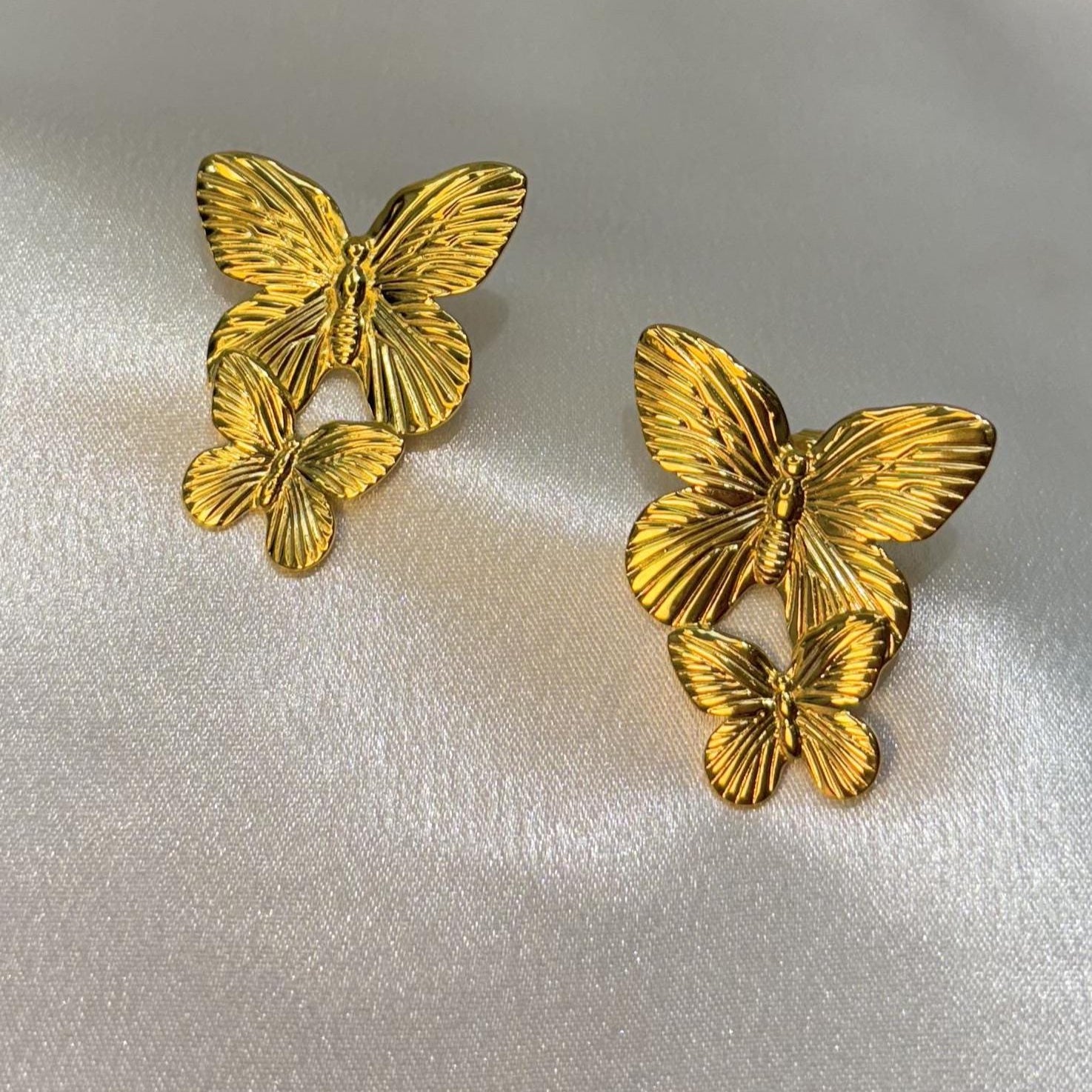 Bold Gold-Plated Layered Butterfly Earrings