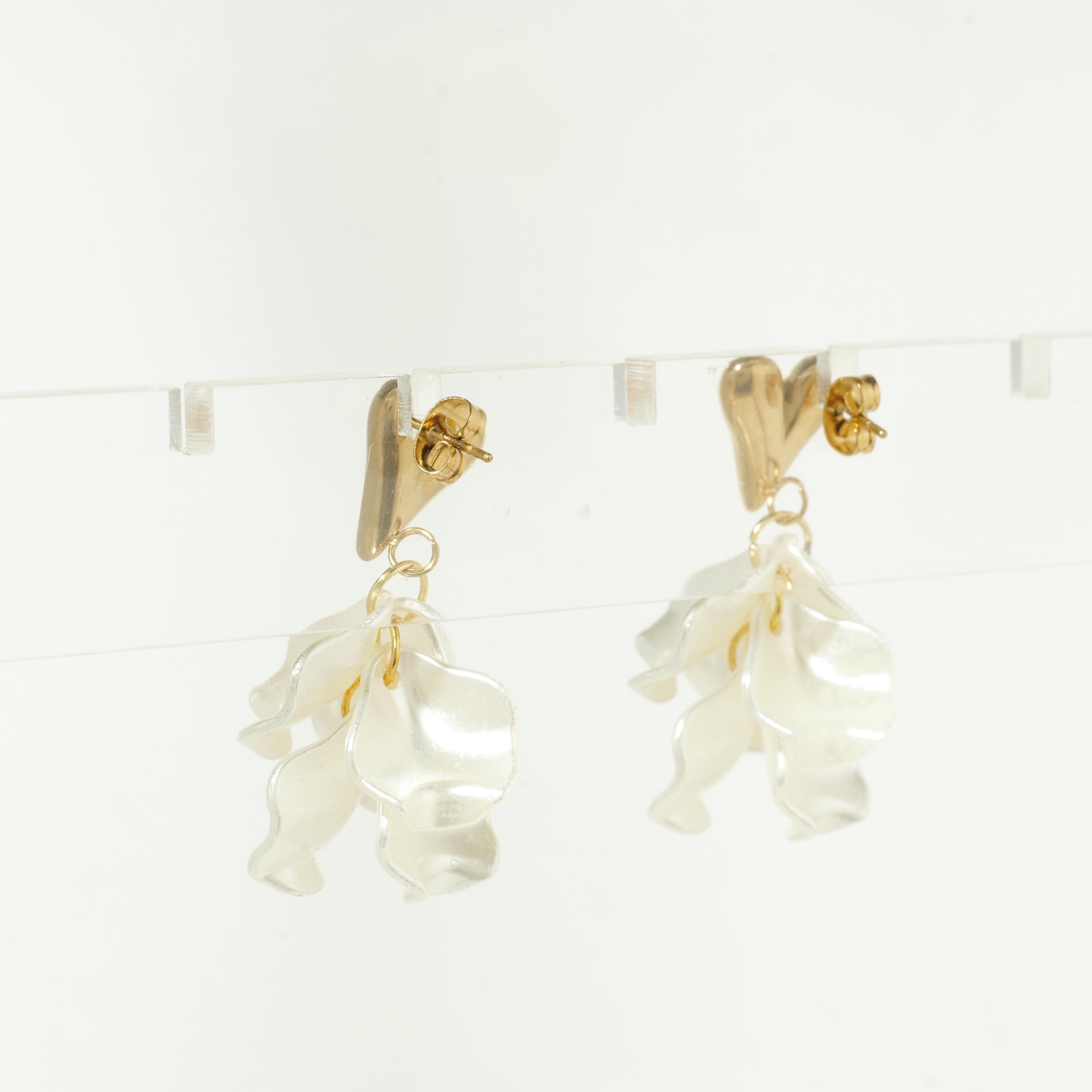 Gold Heart Petal Drop Earrings