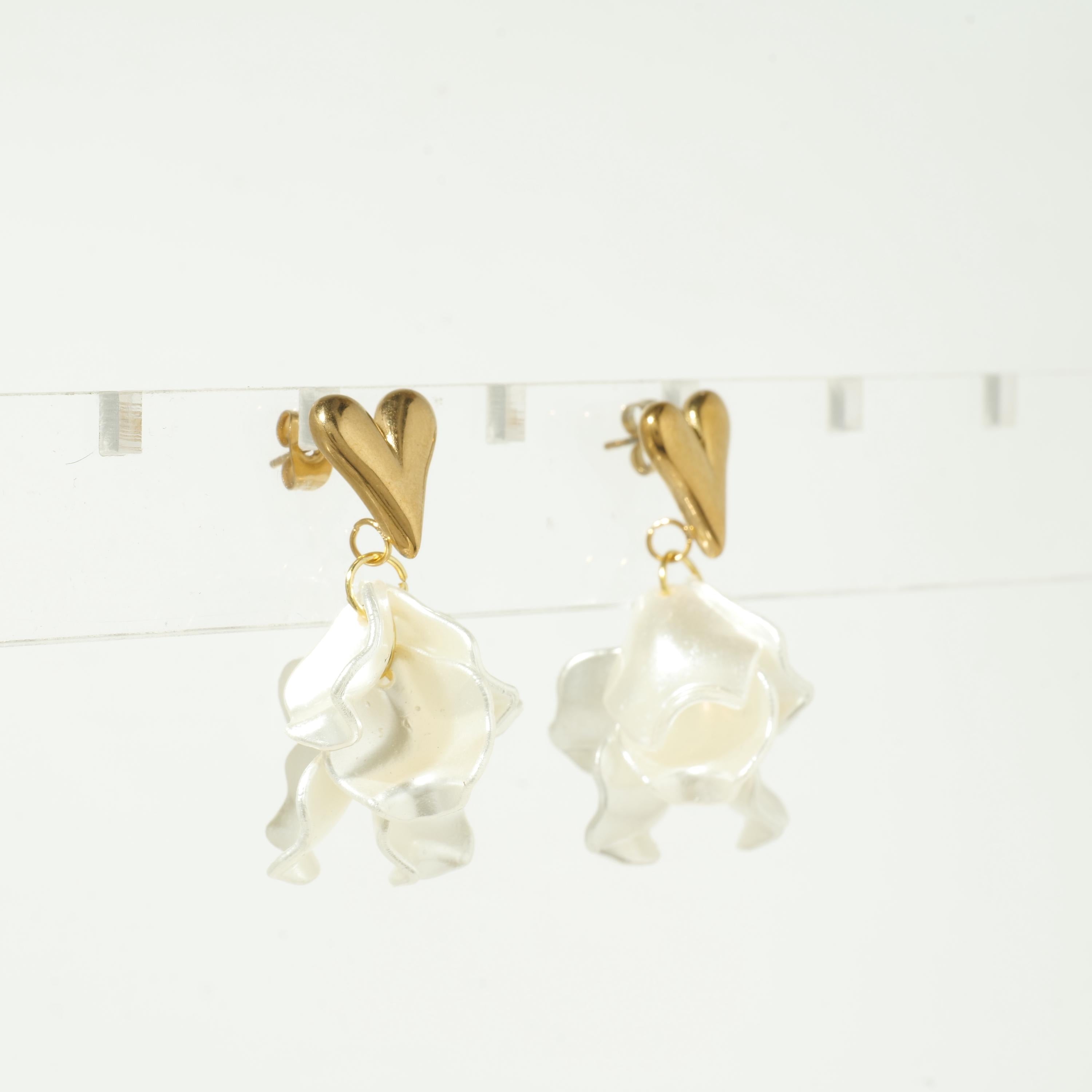 Gold Heart Petal Drop Earrings