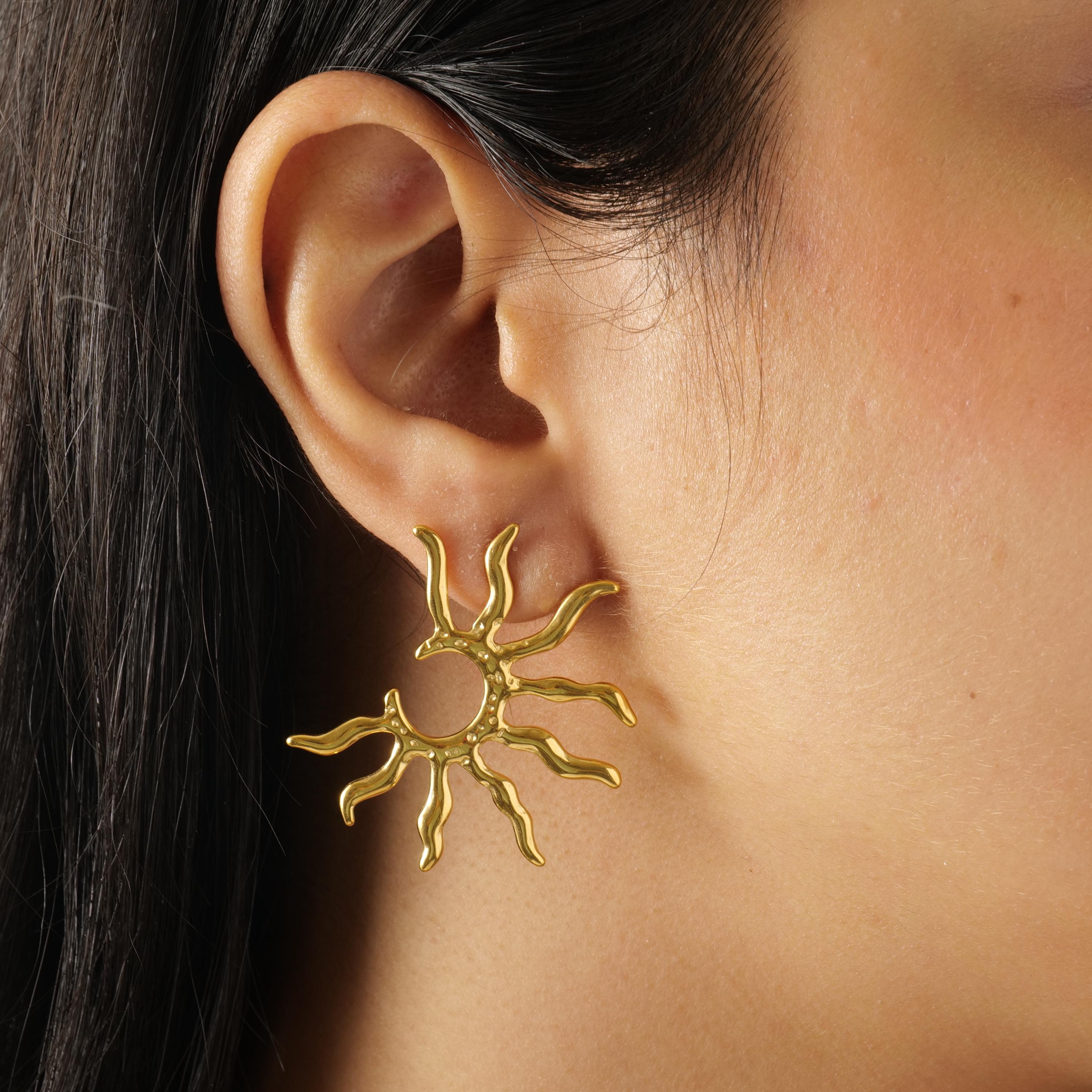 Sun Ray Inspired Gold Earrings