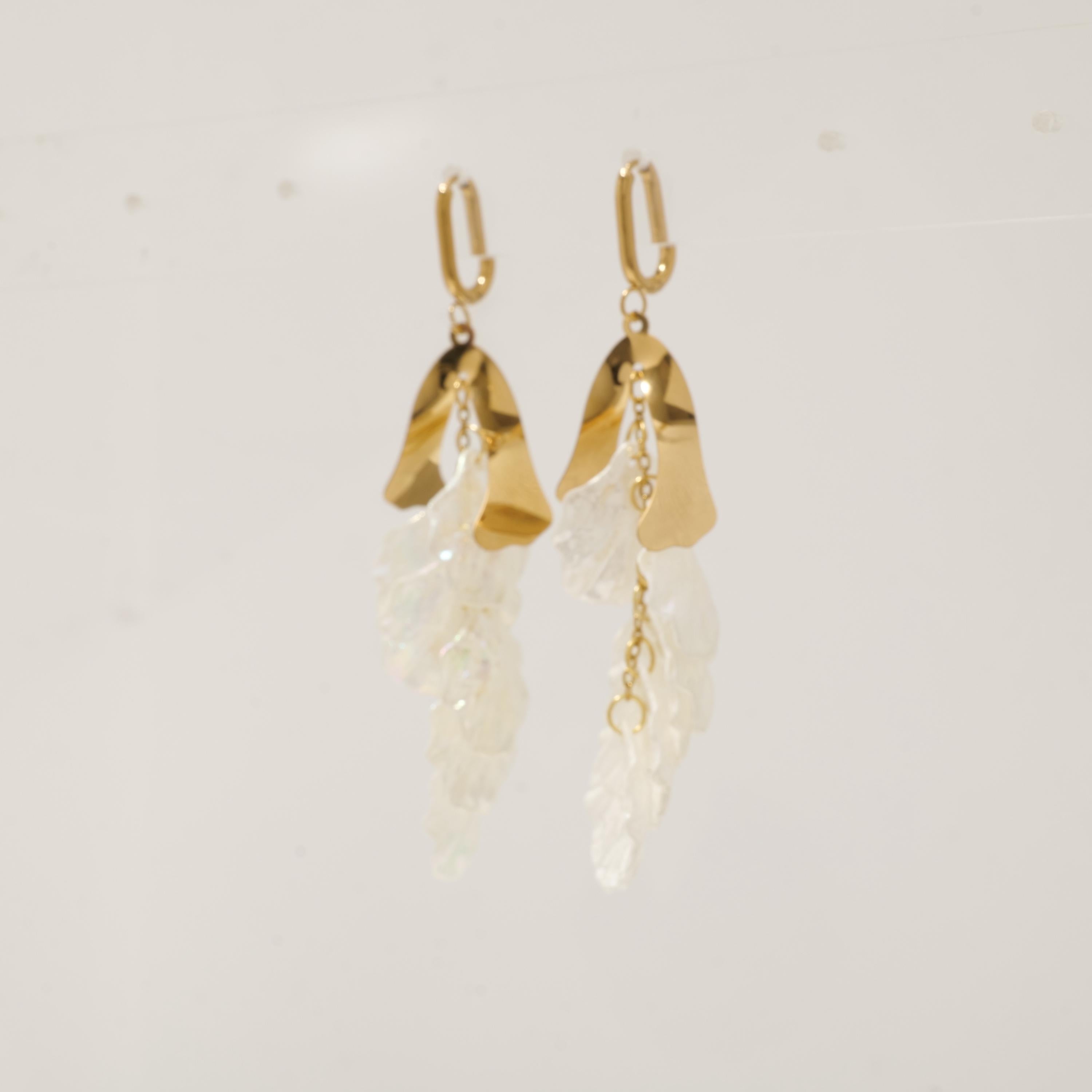 Gold Plated Long Shell Dangle Earrings