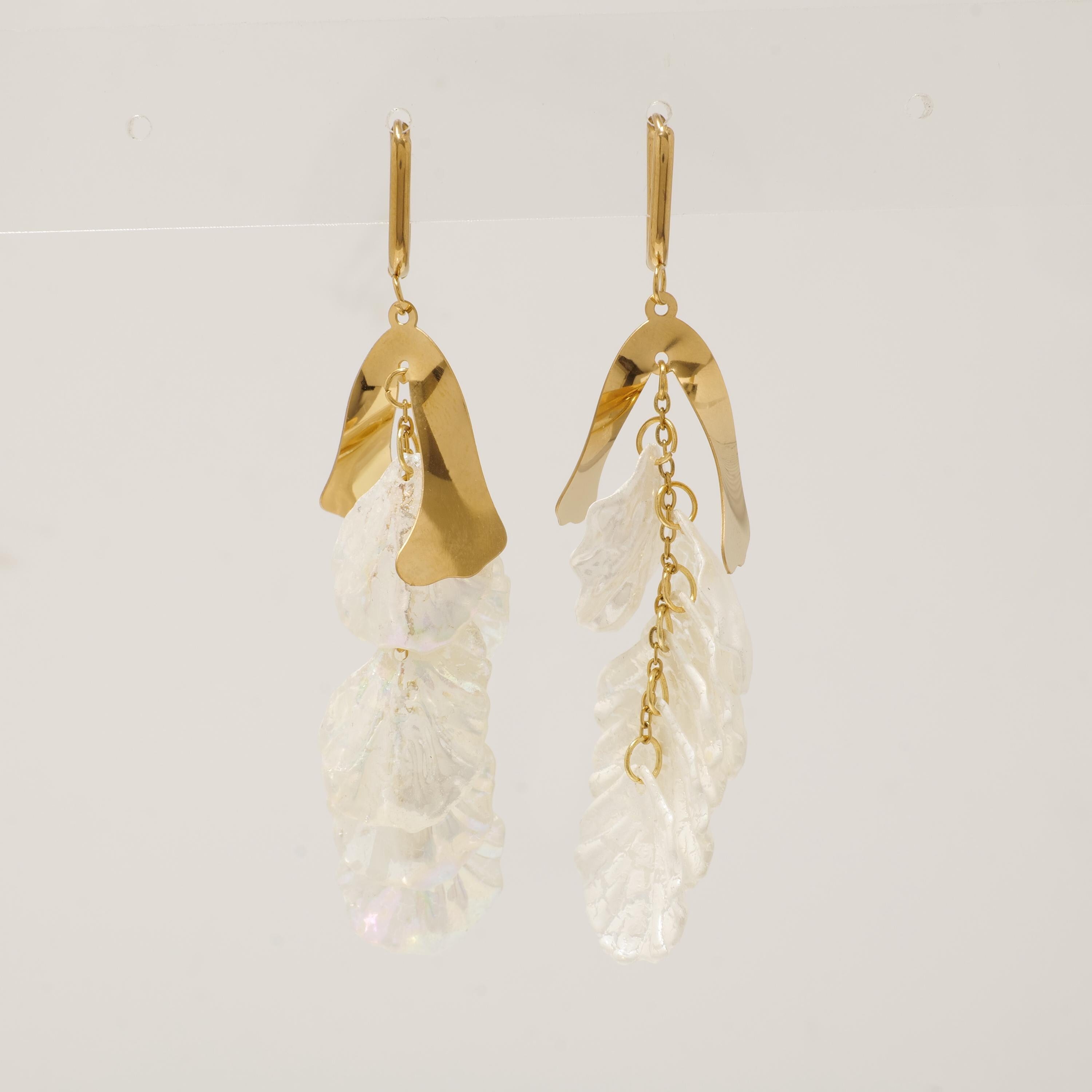 Gold Plated Long Shell Dangle Earrings