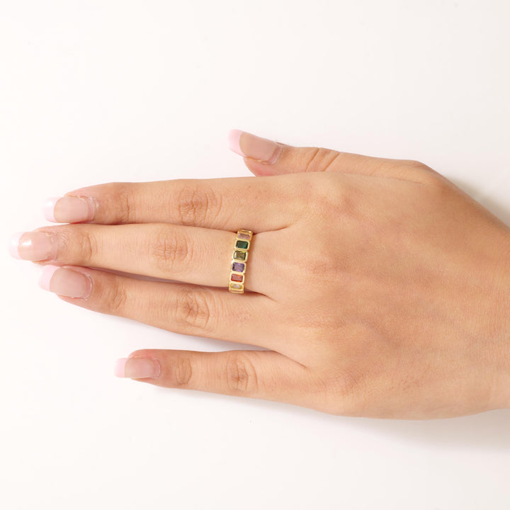 Gold Plated Rainbow Gemstone Ring