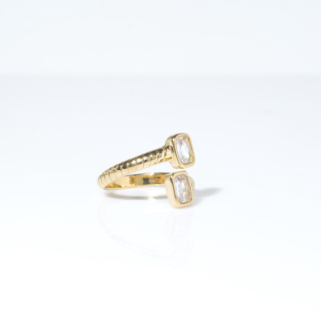 Gold Plated Twin Rectangle Crystal Ring