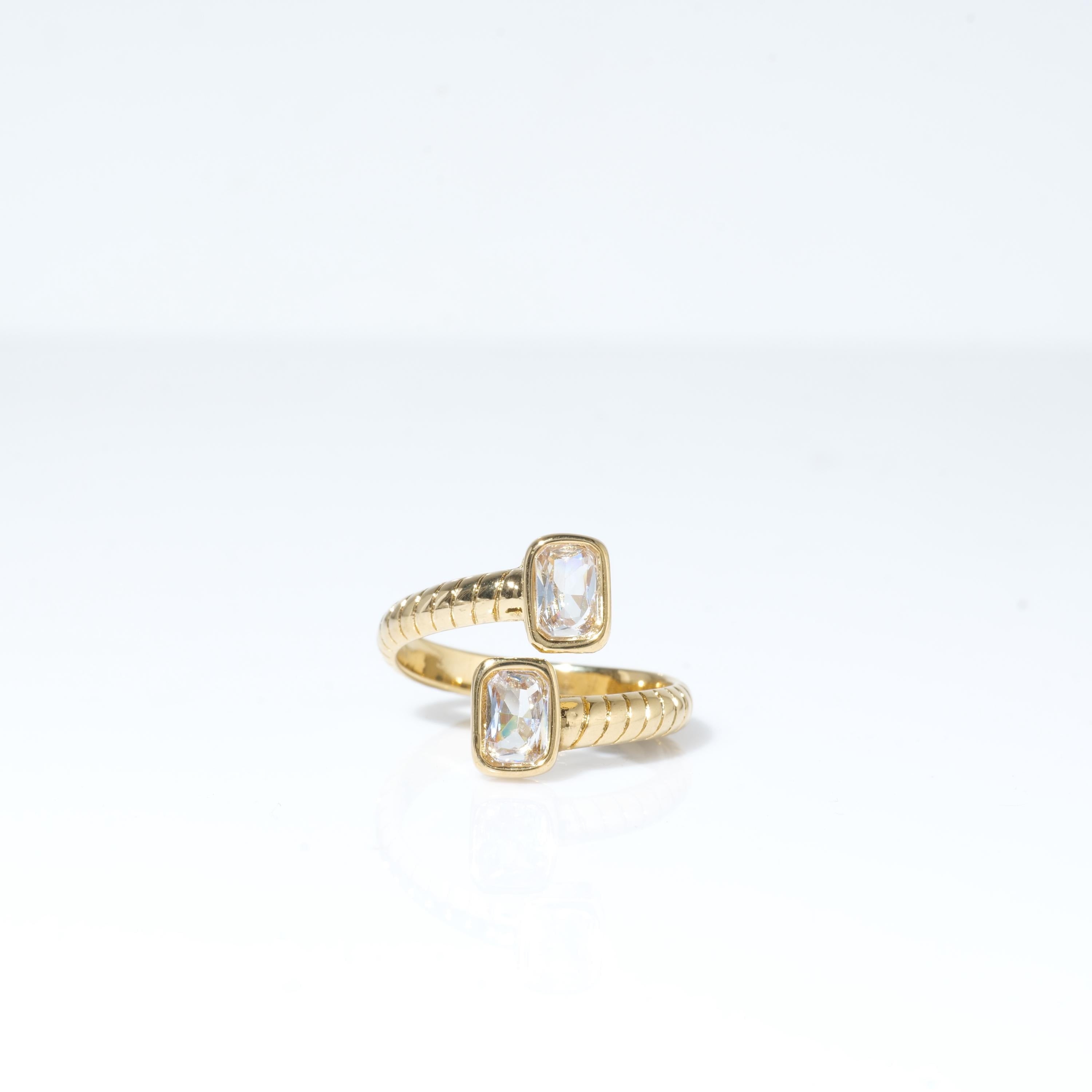 Gold Plated Twin Rectangle Crystal Ring
