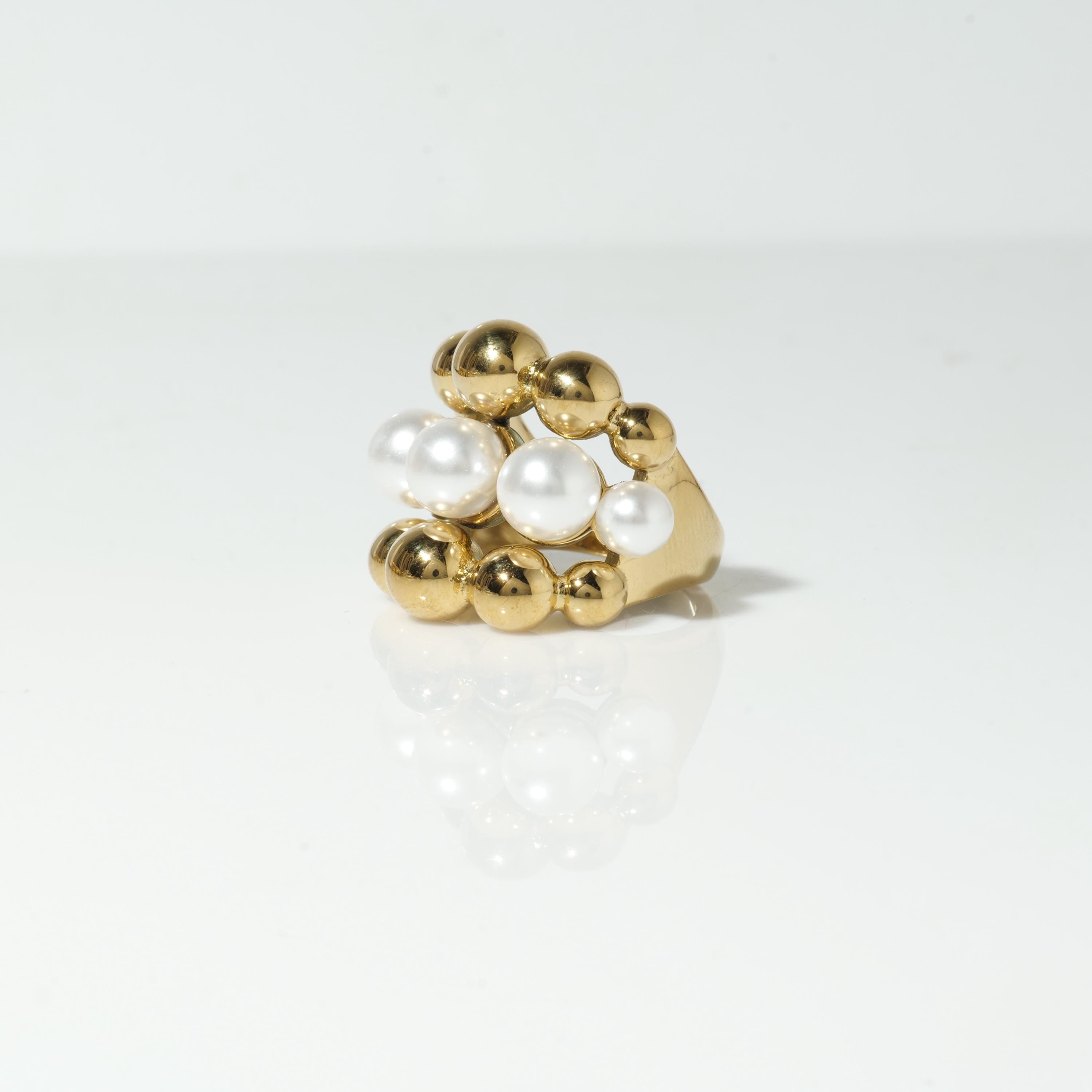 18k Gold-Plated Beaded Pearl Ring