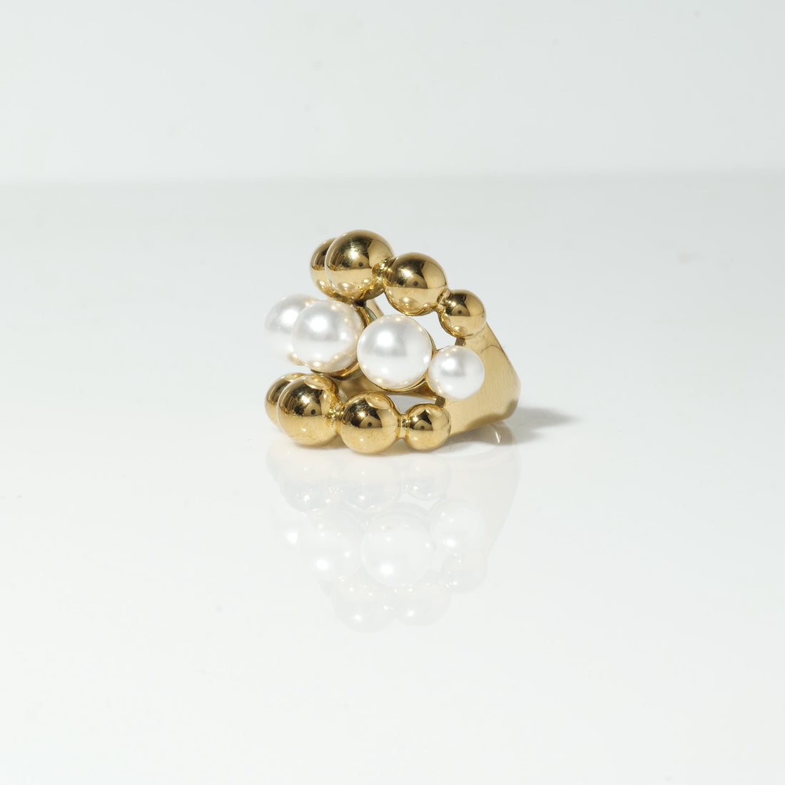 18k Gold-Plated Beaded Pearl Ring