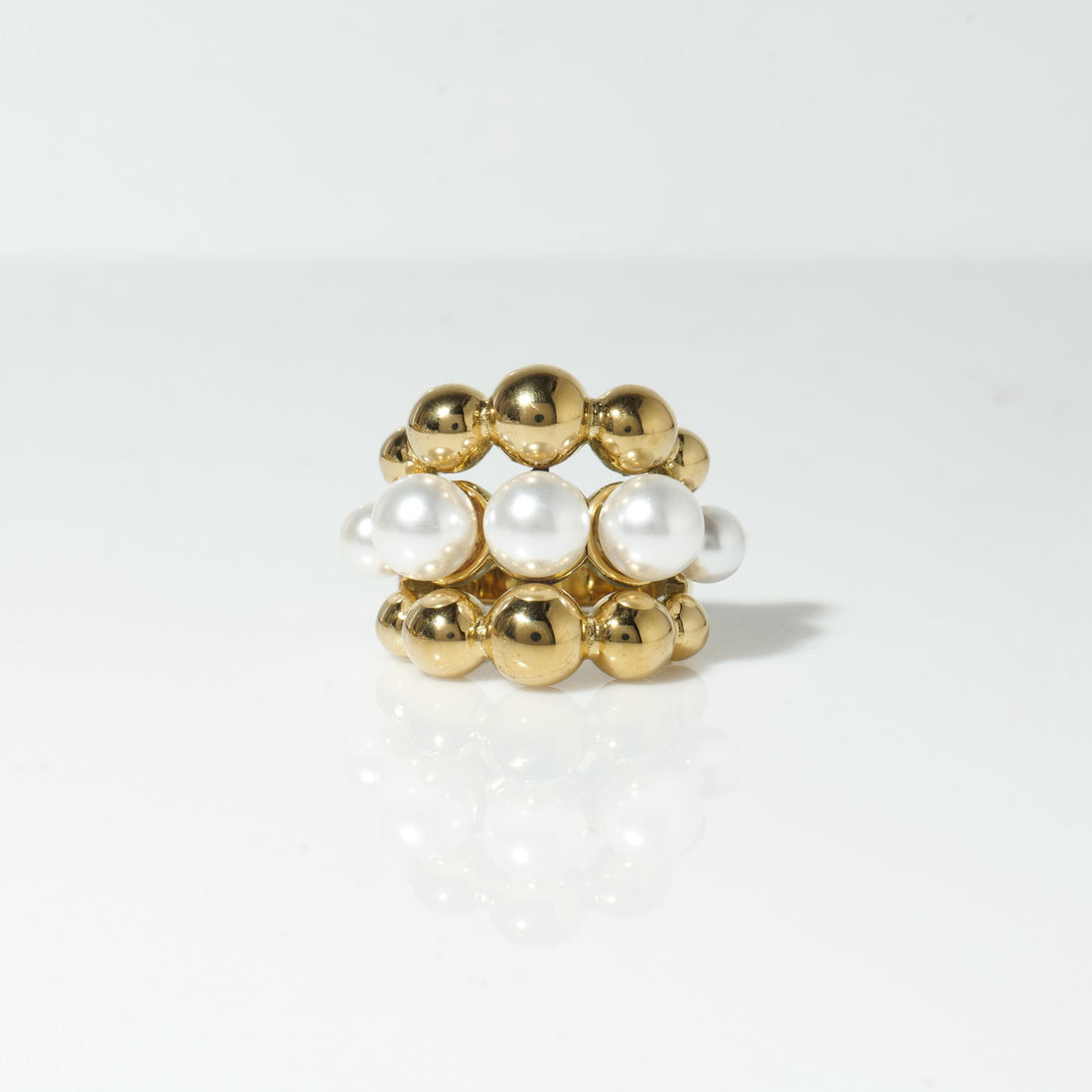 18k Gold-Plated Beaded Pearl Ring