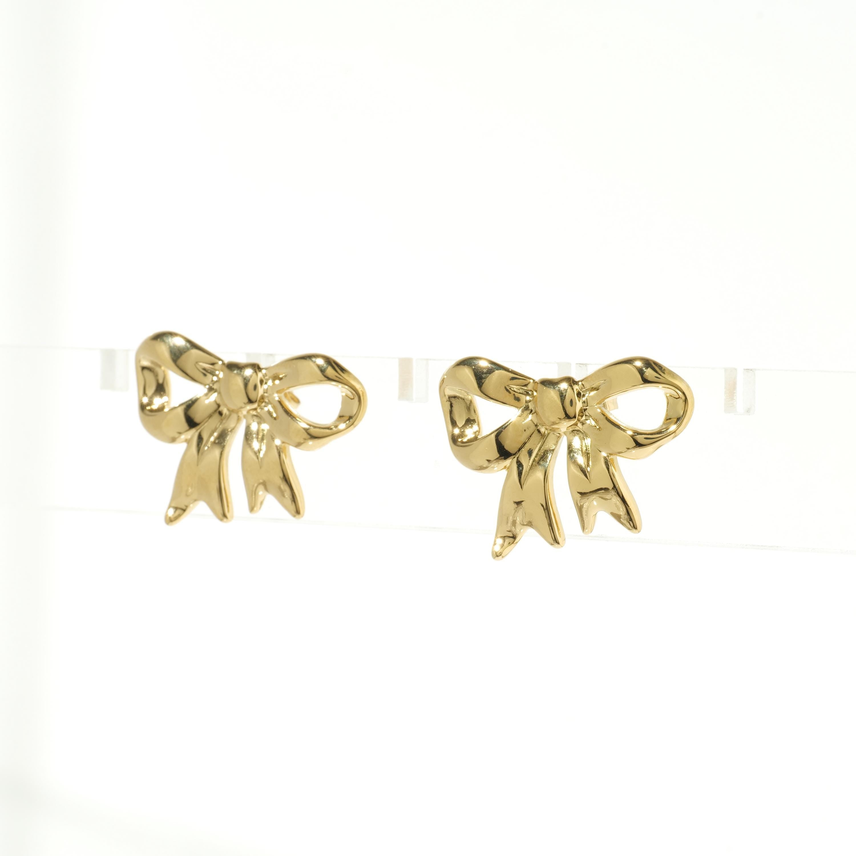 Gold ribbon bow earrings