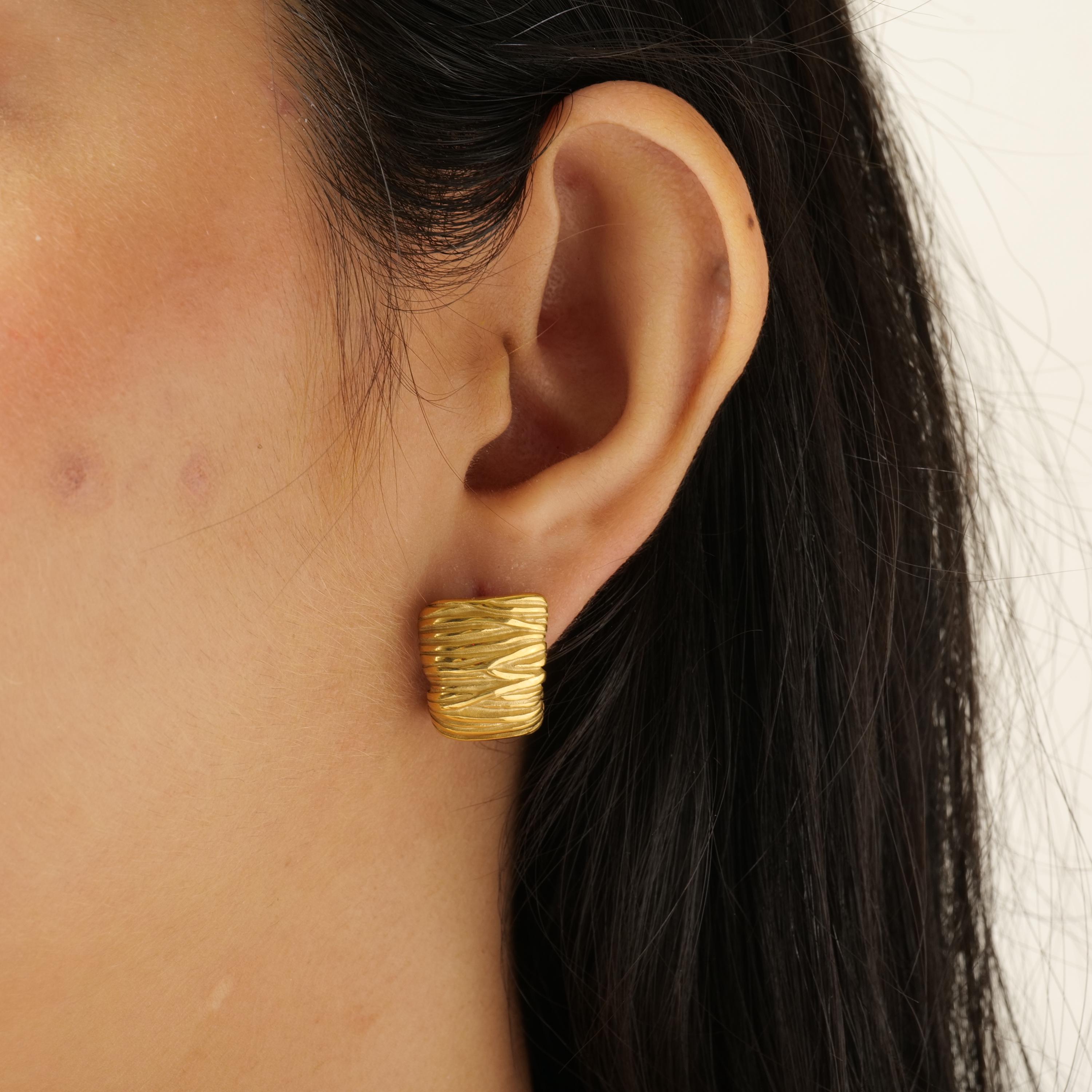 Gold Textured Fold Earrings