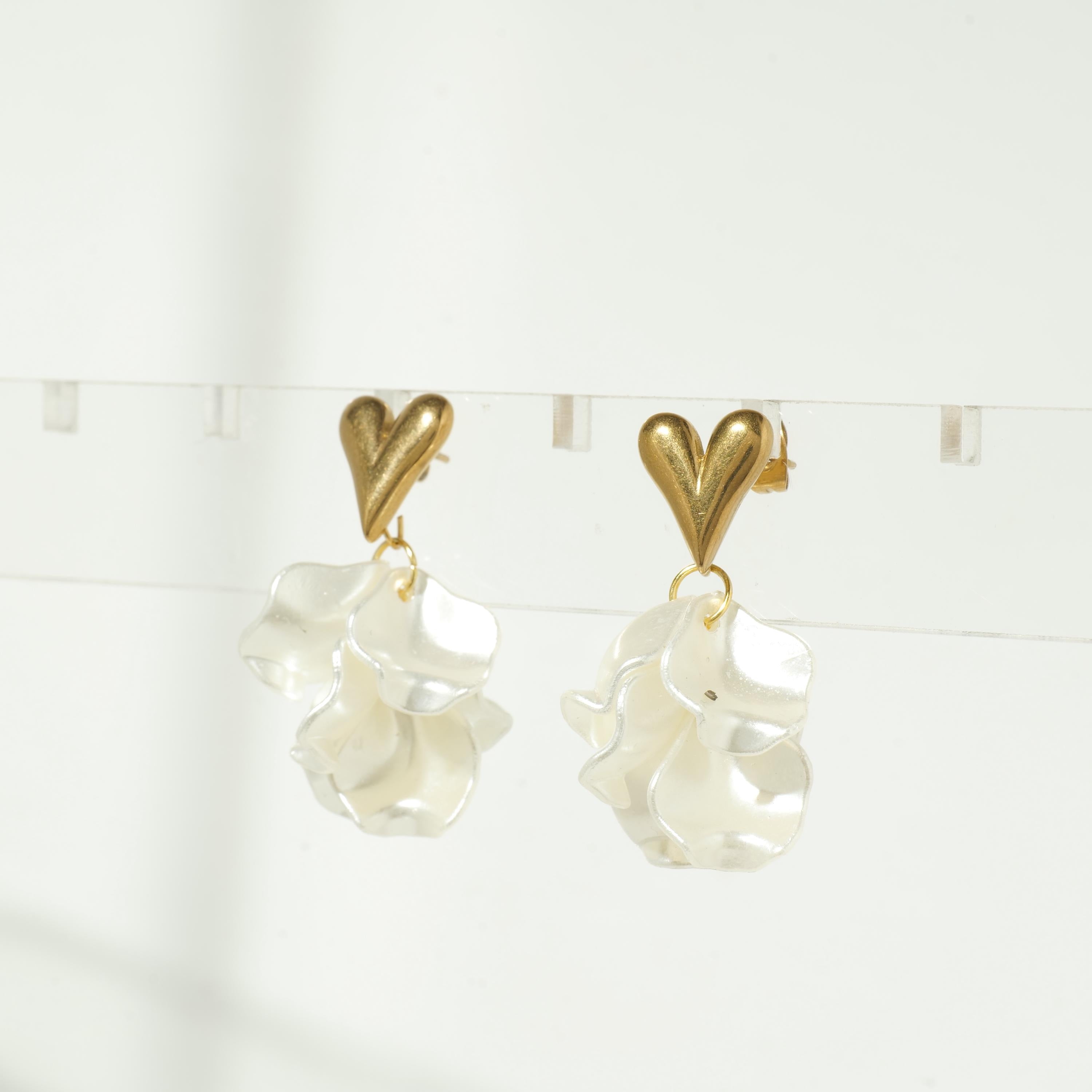 Gold Heart Petal Drop Earrings
