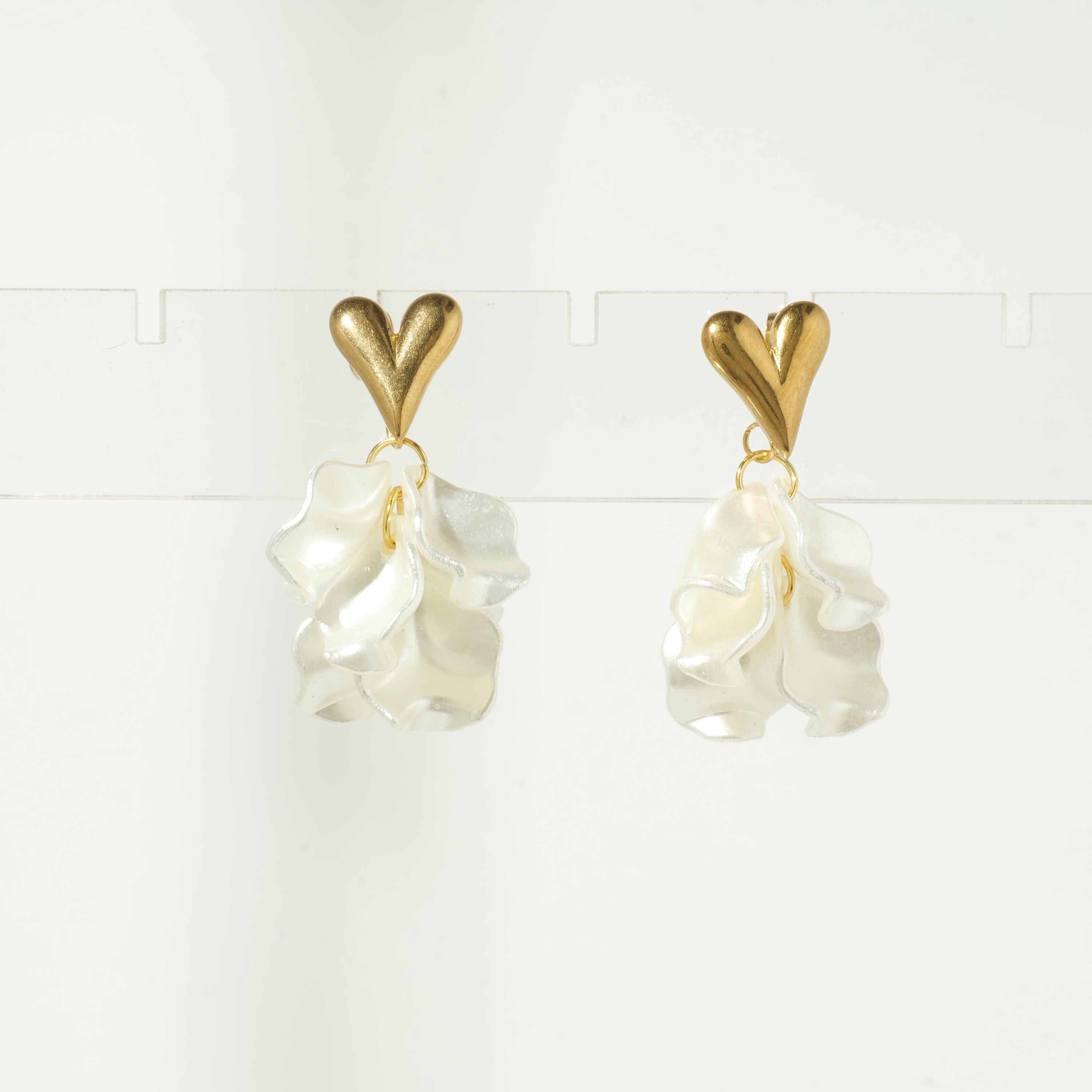 Gold Heart Petal Drop Earrings