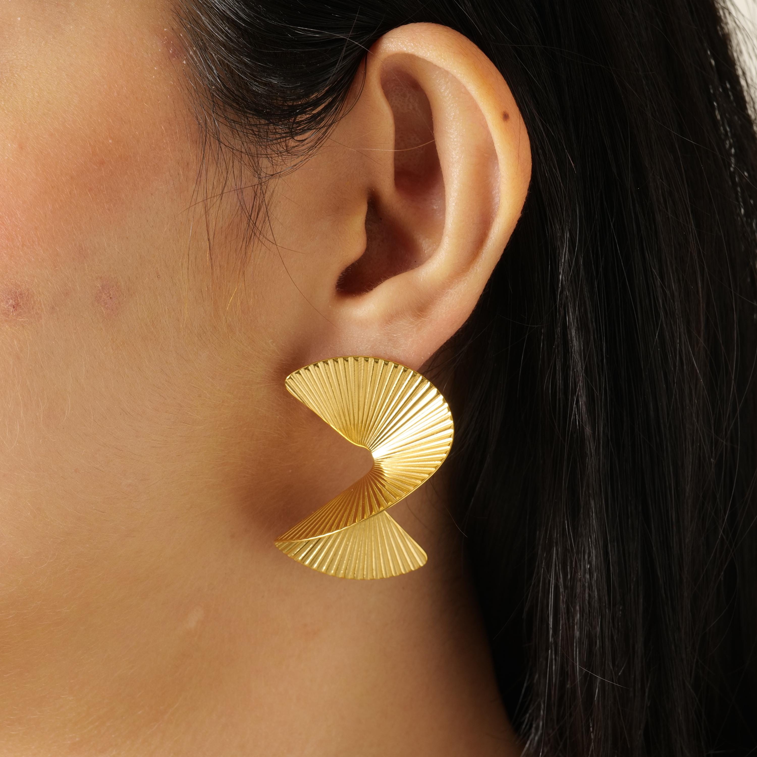 Gold Folded Fan Earrings