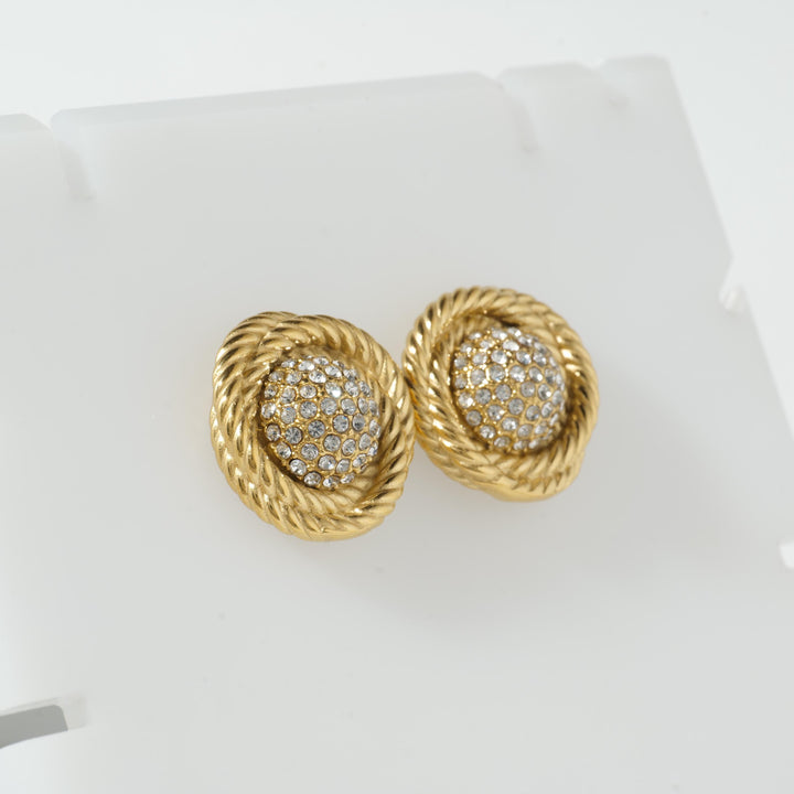 Gold Rope Crystal Stud Earrings