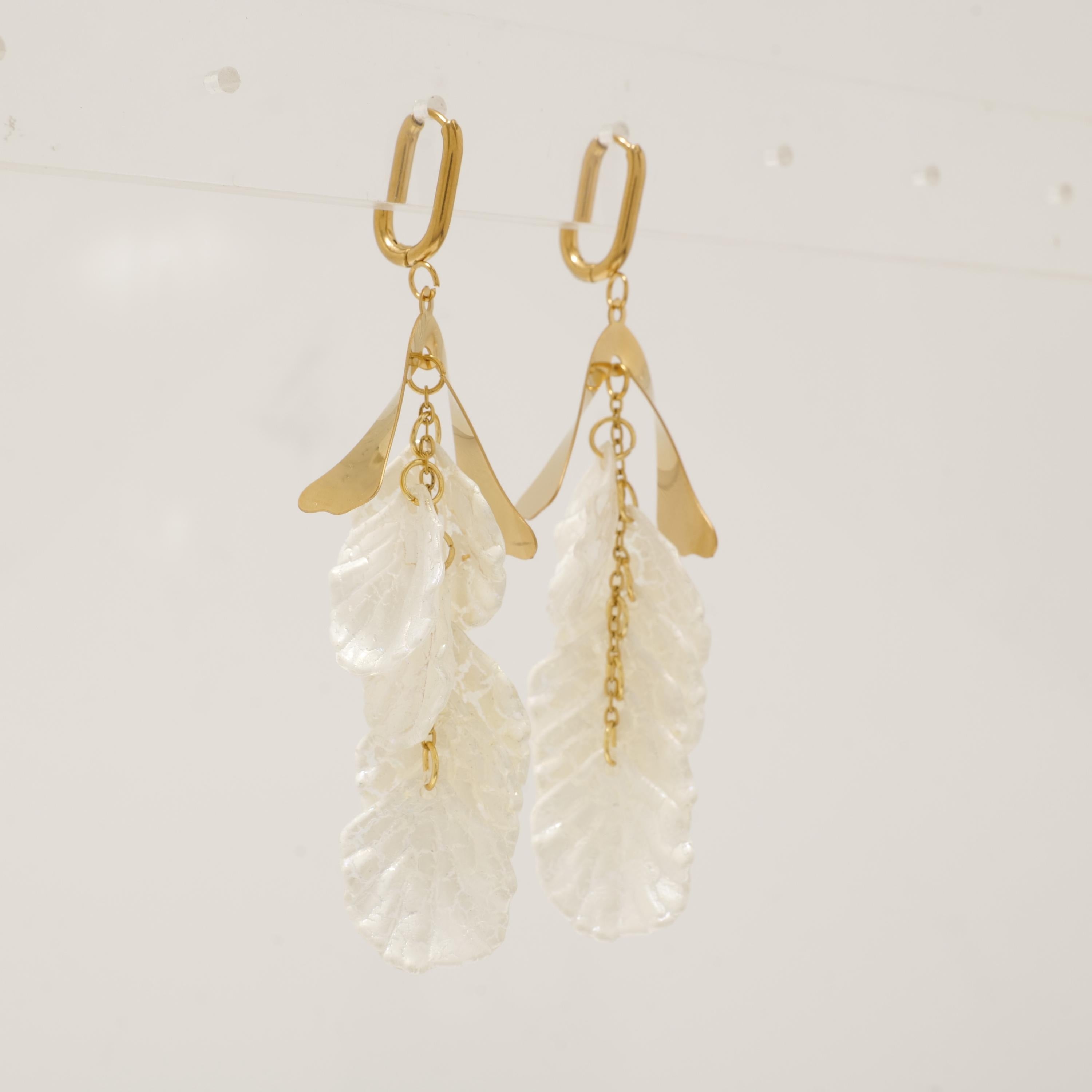 Gold Plated Long Shell Dangle Earrings