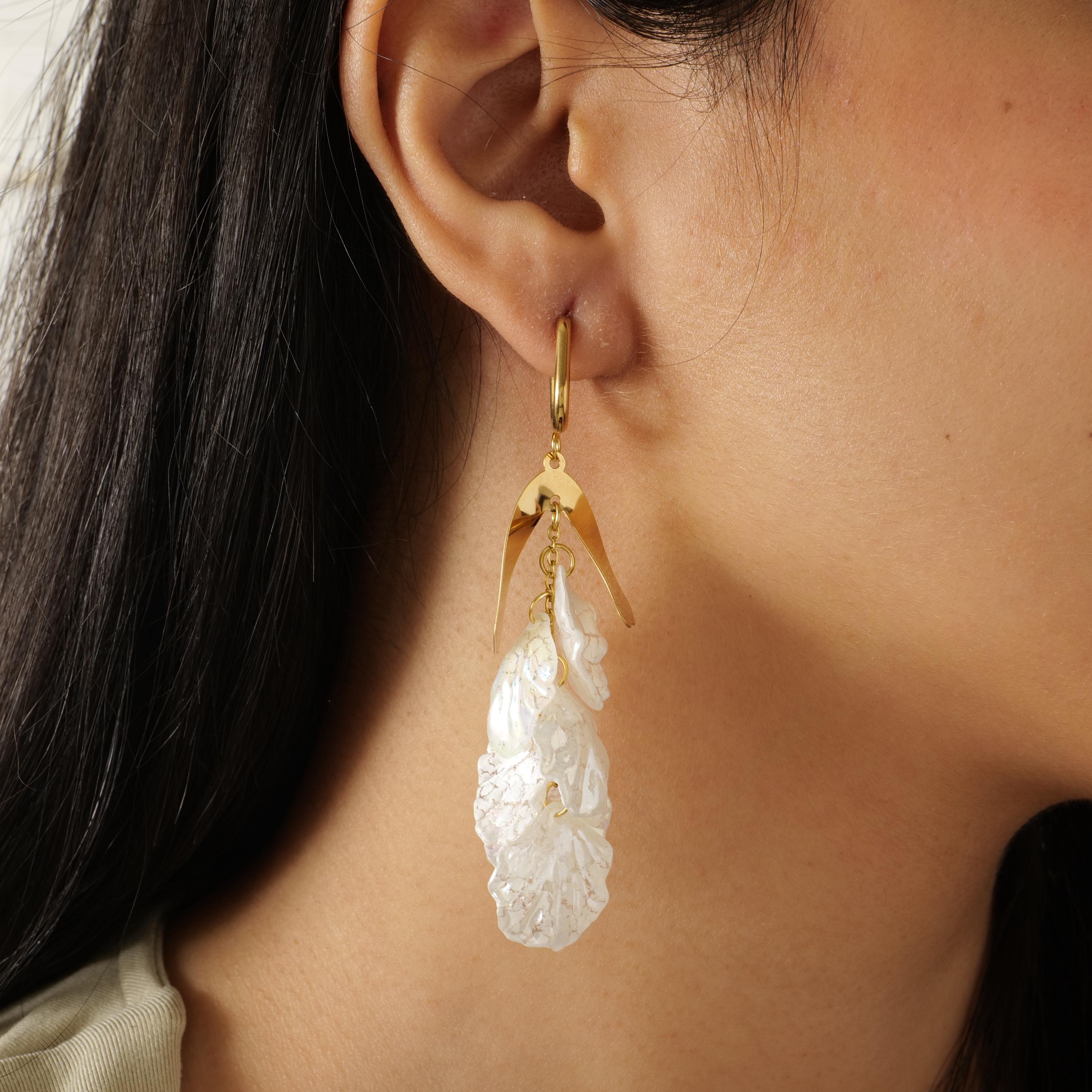 Gold Plated Long Shell Dangle Earrings