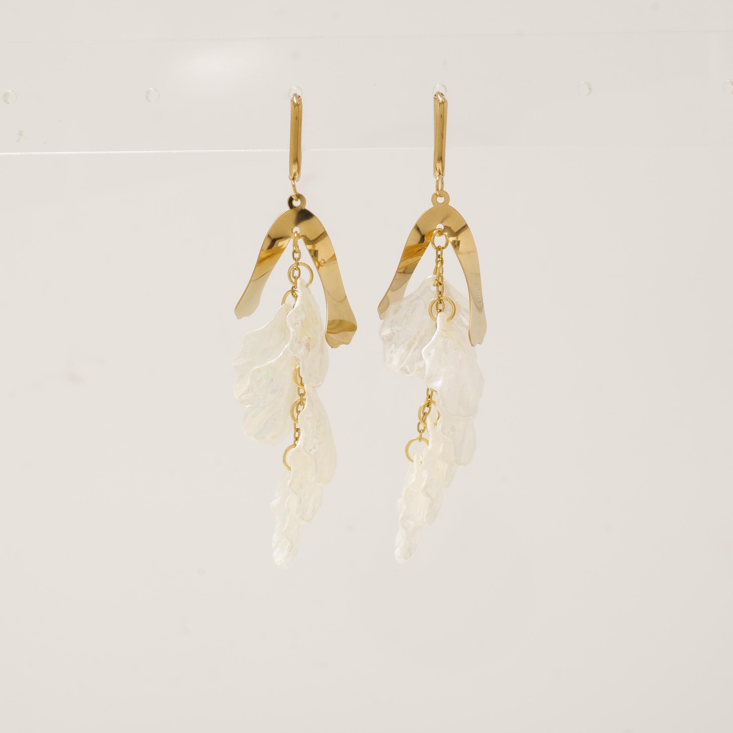 Gold Plated Long Shell Dangle Earrings