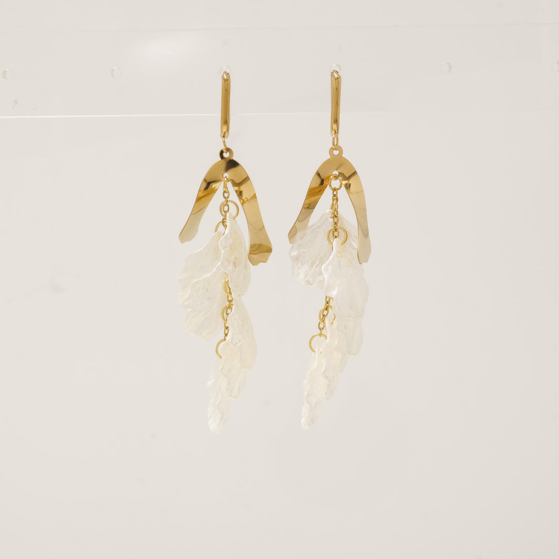 Gold Plated Long Shell Dangle Earrings