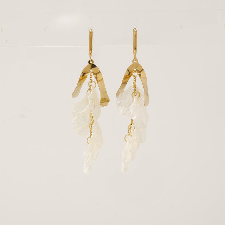 Gold Plated Long Shell Dangle Earrings