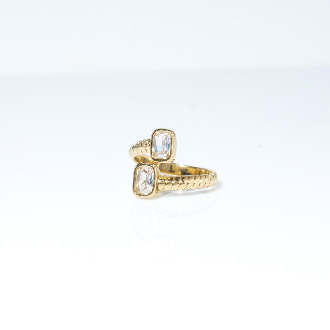Gold Plated Twin Rectangle Crystal Ring