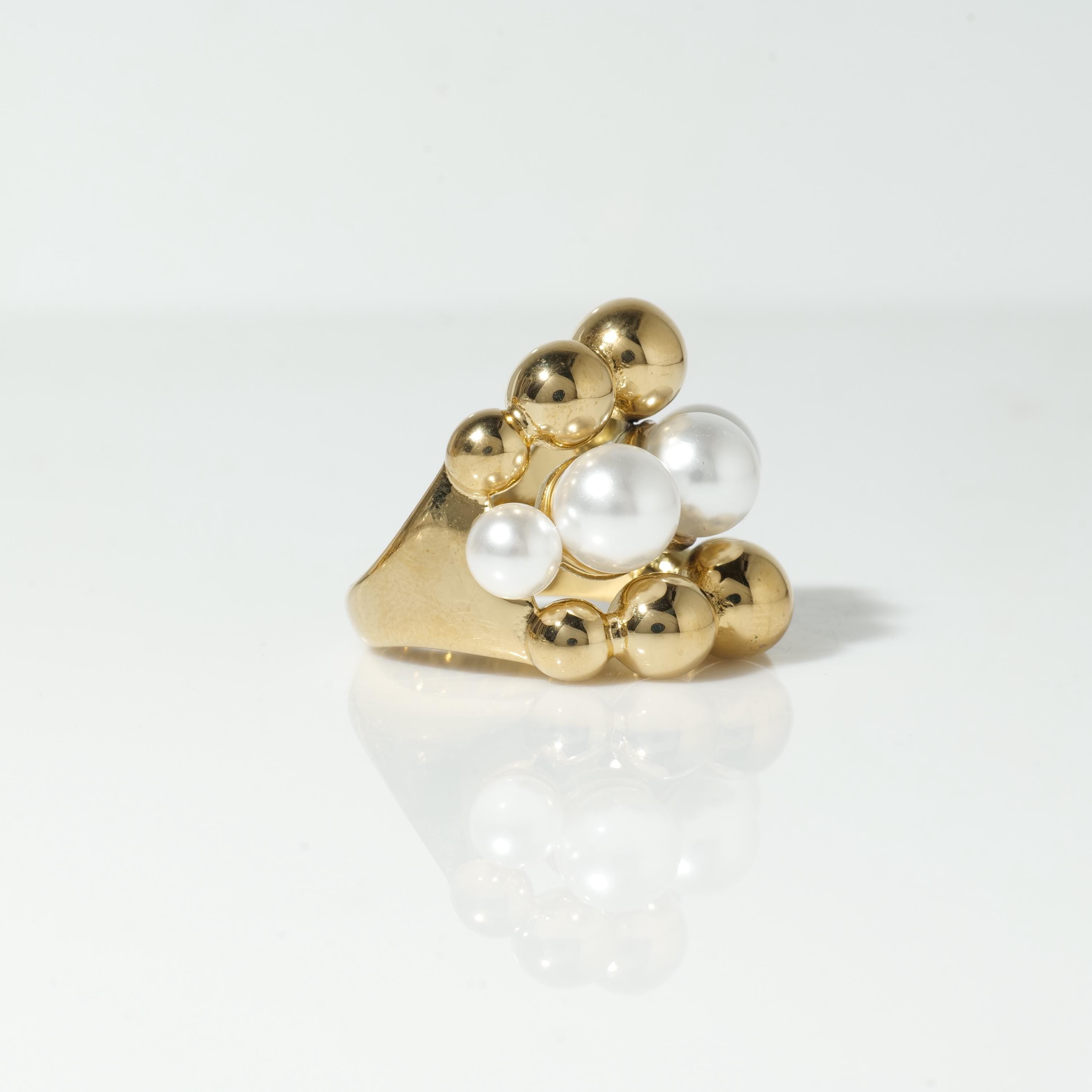 18k Gold-Plated Beaded Pearl Ring
