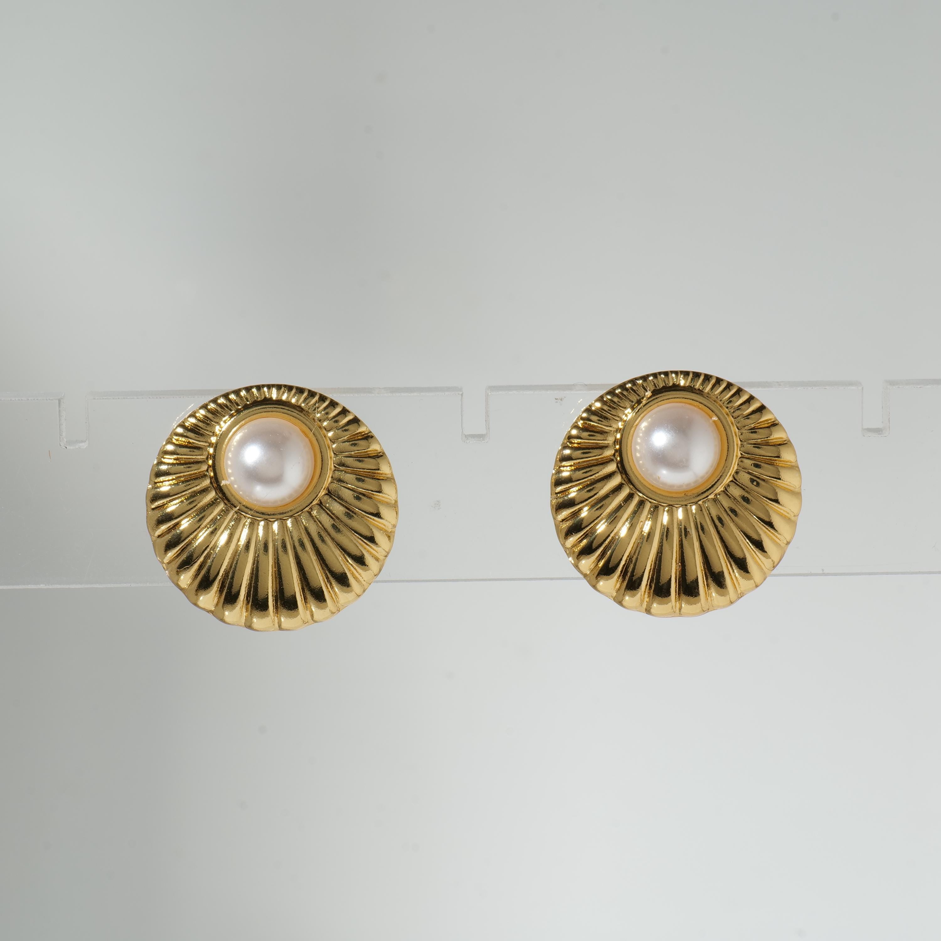 Gold Pearl Stud Earrings
