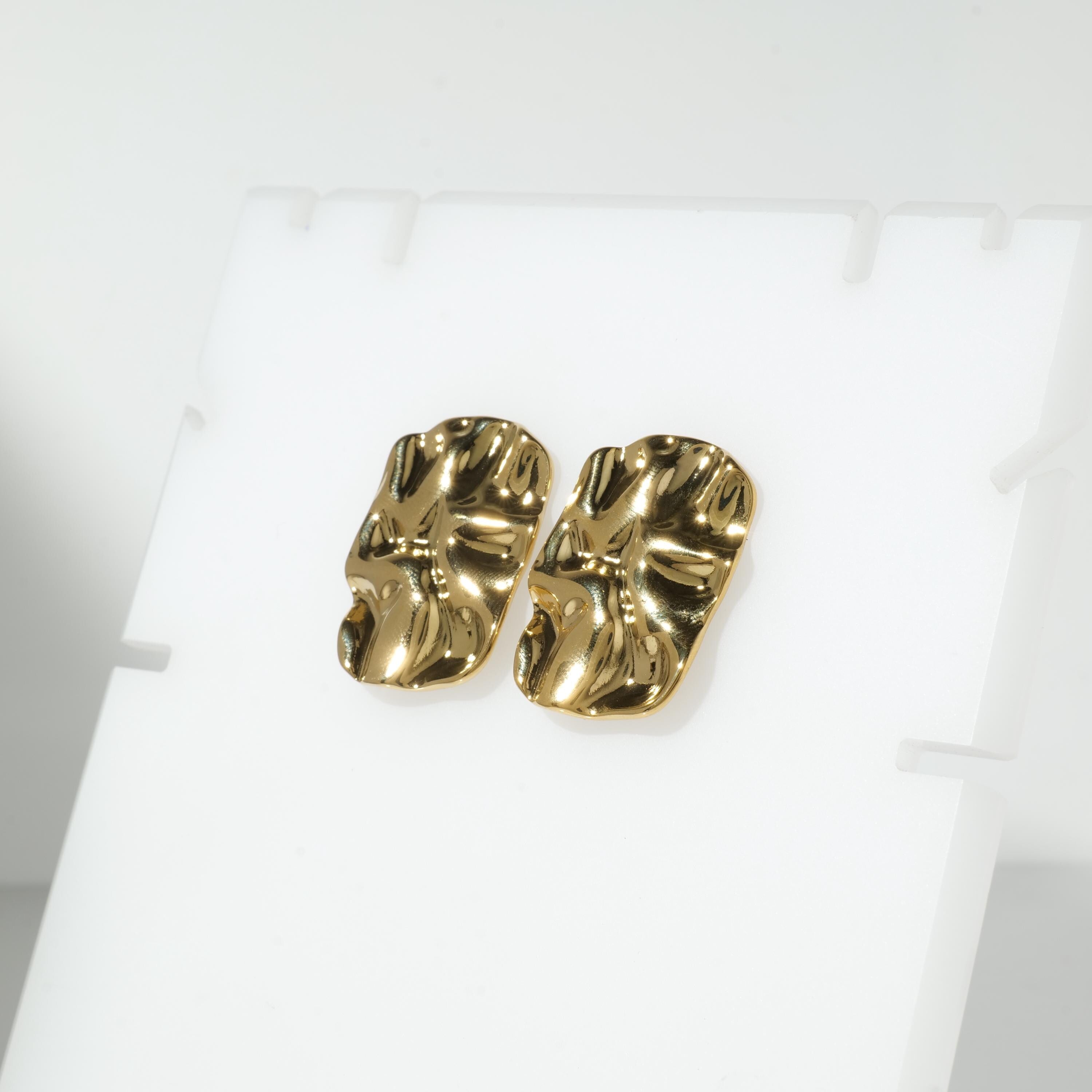 Wavy Textured Gold Stud Earrings
