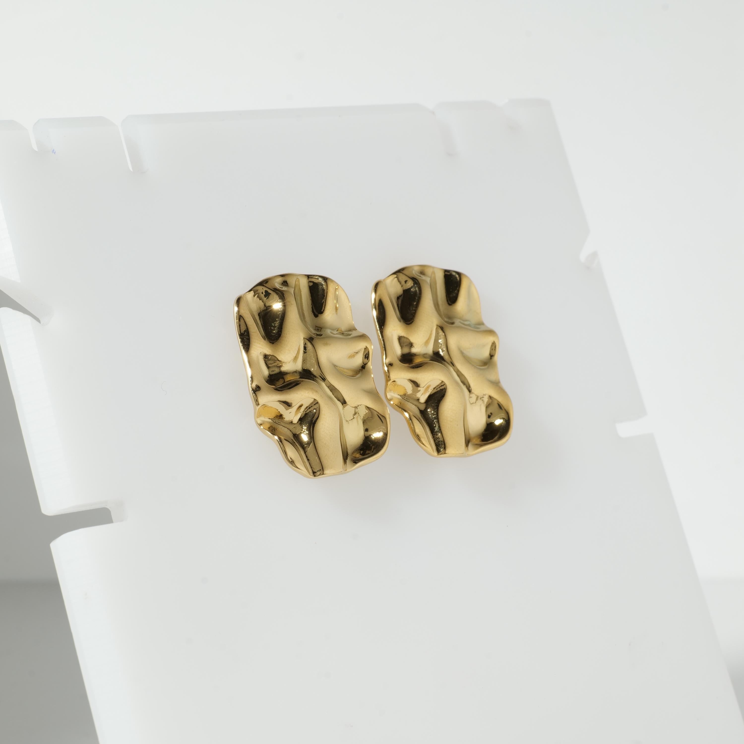 Wavy Textured Gold Stud Earrings