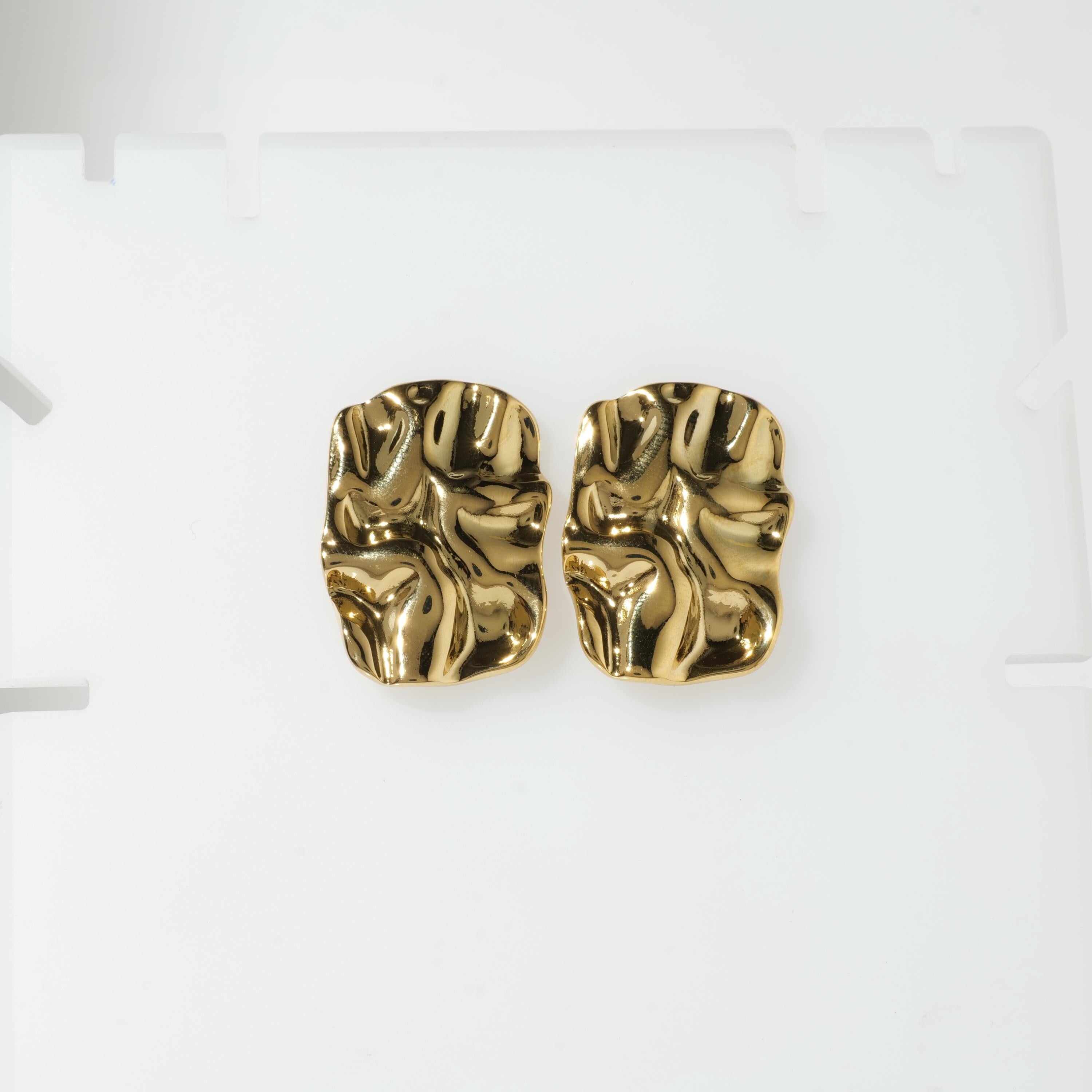 Wavy Textured Gold Stud Earrings