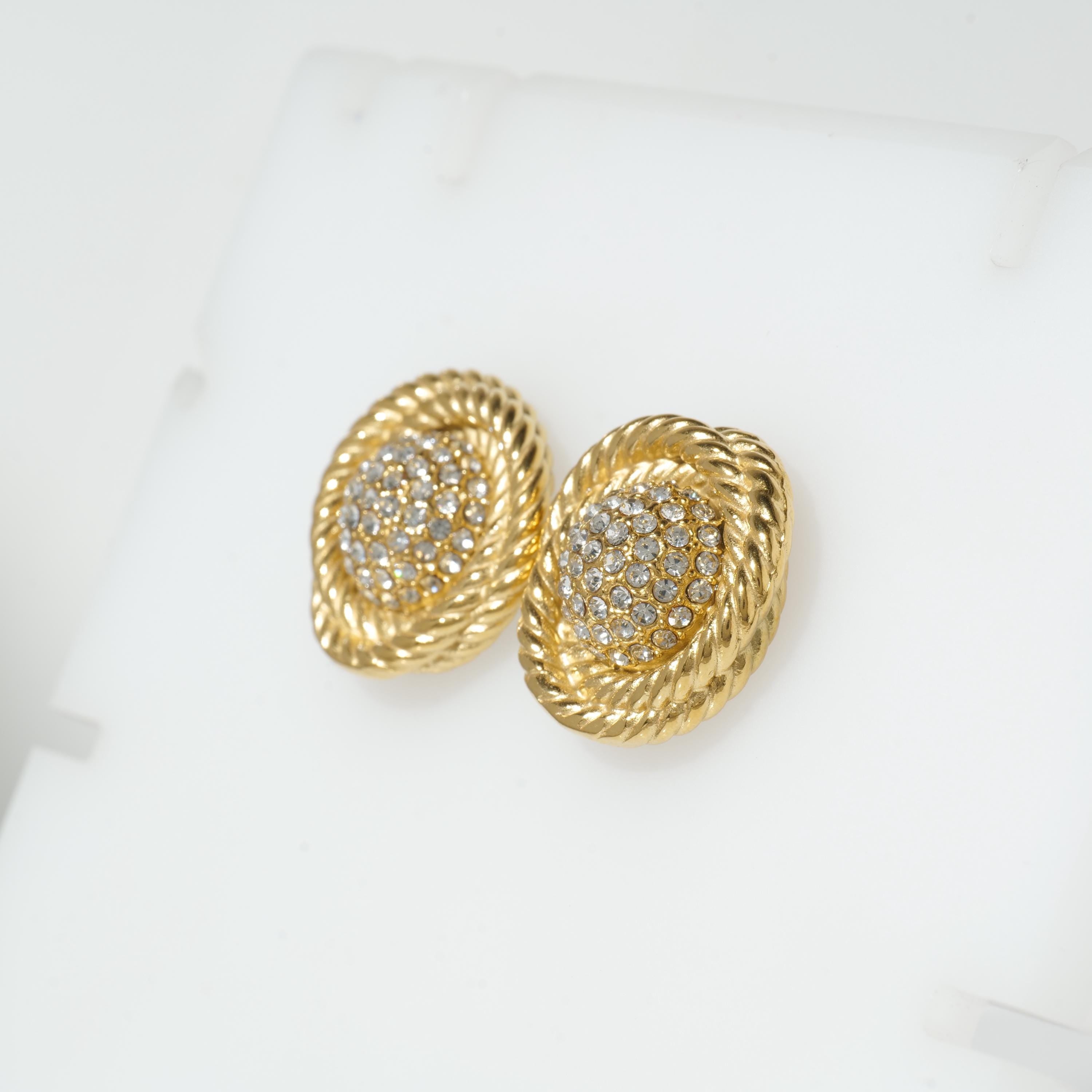Gold Rope Crystal Stud Earrings