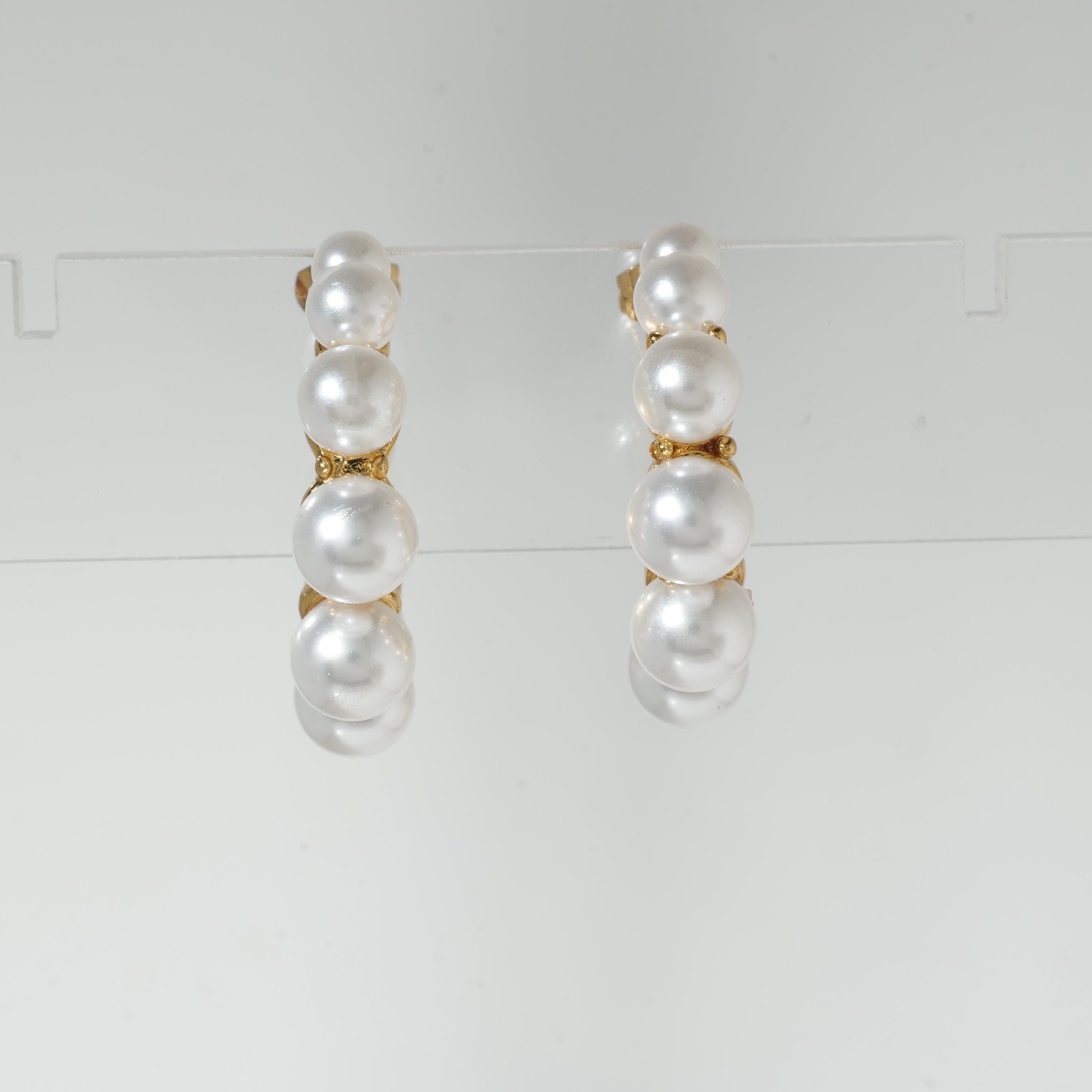 Gold Pearl Hoops Earrings