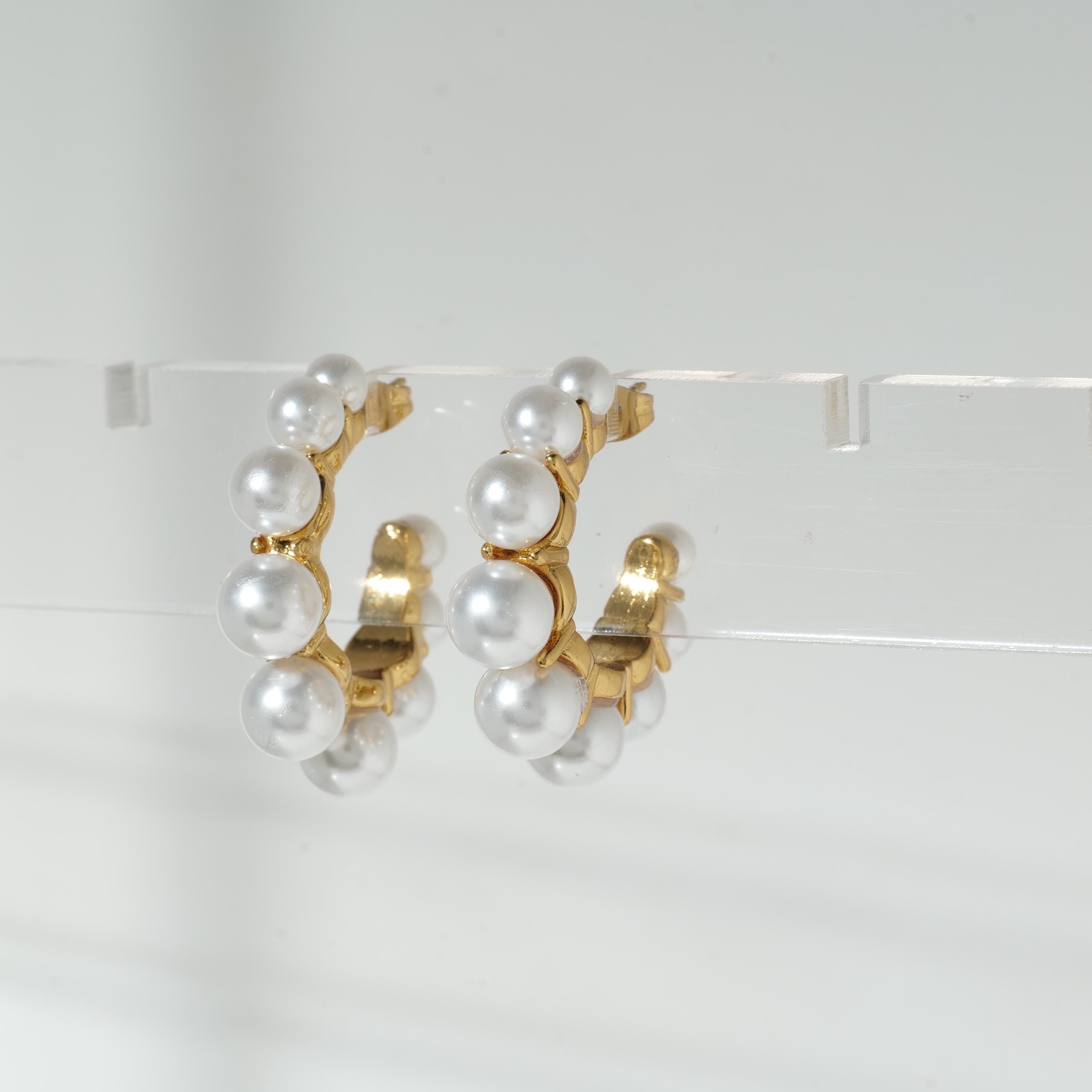 Gold Pearl Hoops Earrings