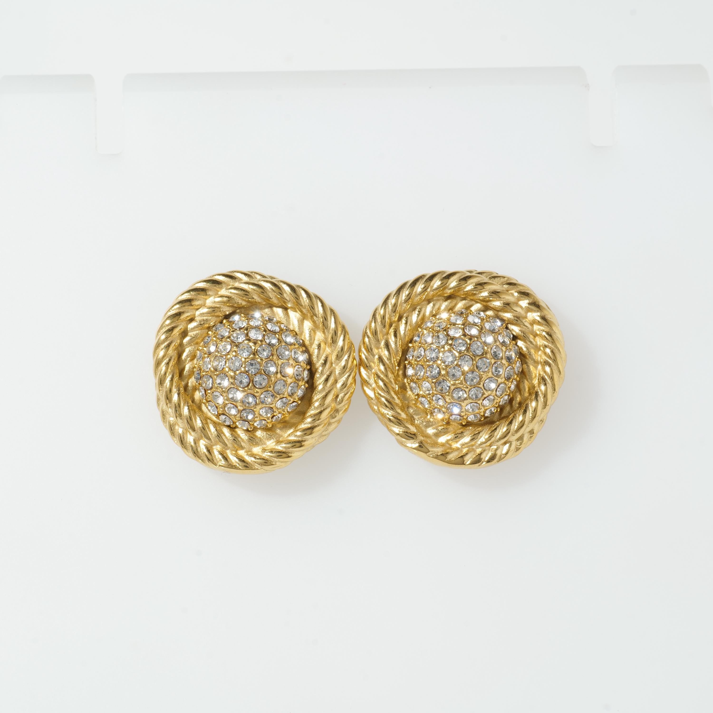 Gold Rope Crystal Stud Earrings