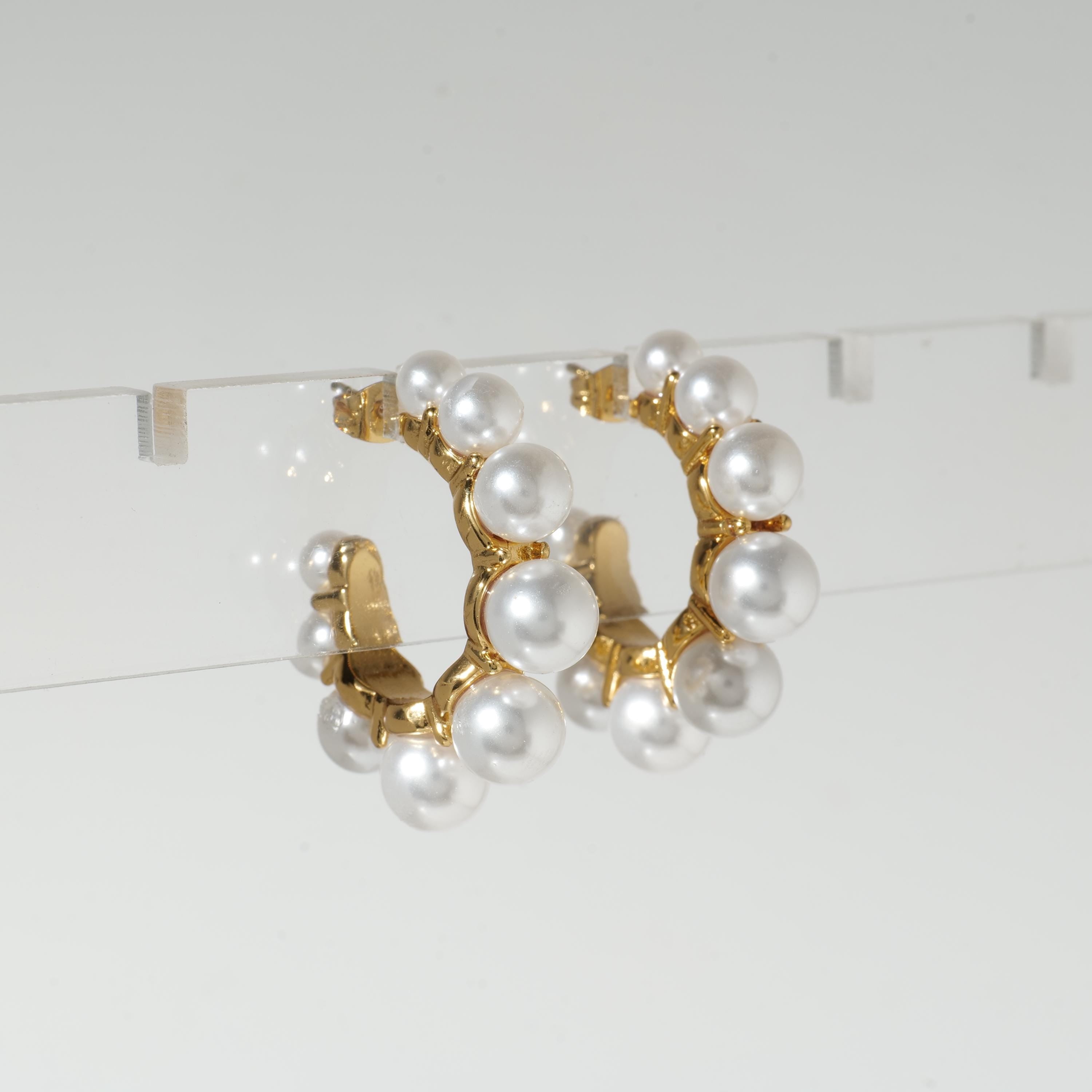 Gold Pearl Hoops Earrings