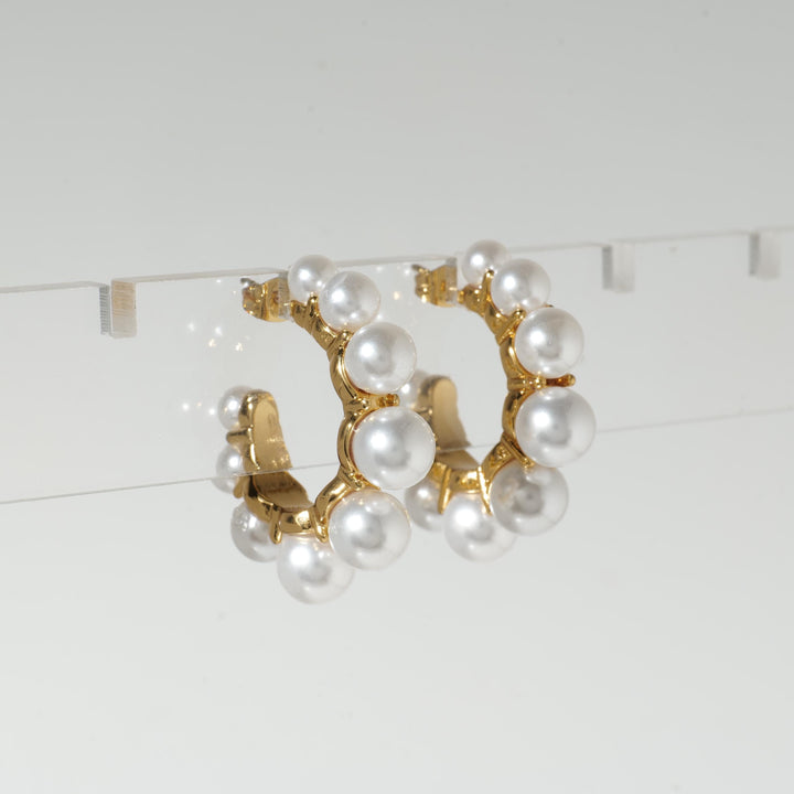 Gold Pearl Hoop Earrings