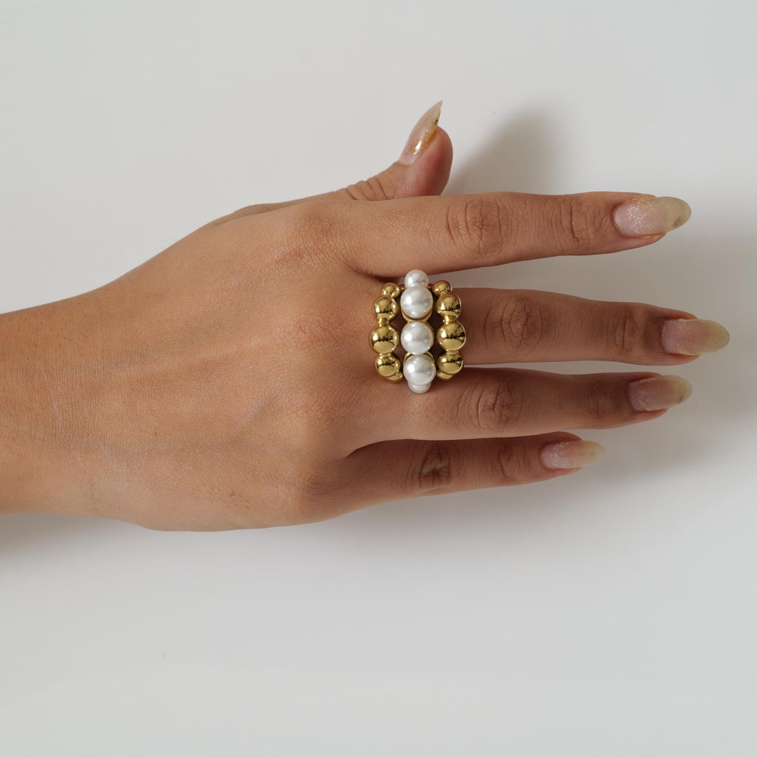 18k Gold-Plated Beaded Pearl Ring