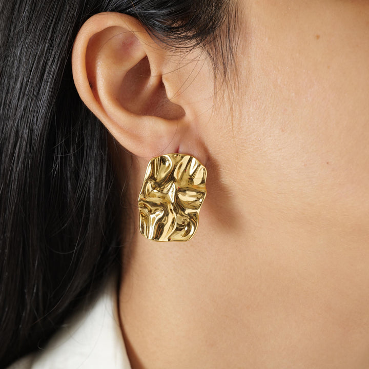 Wavy Textured Gold Stud Earrings