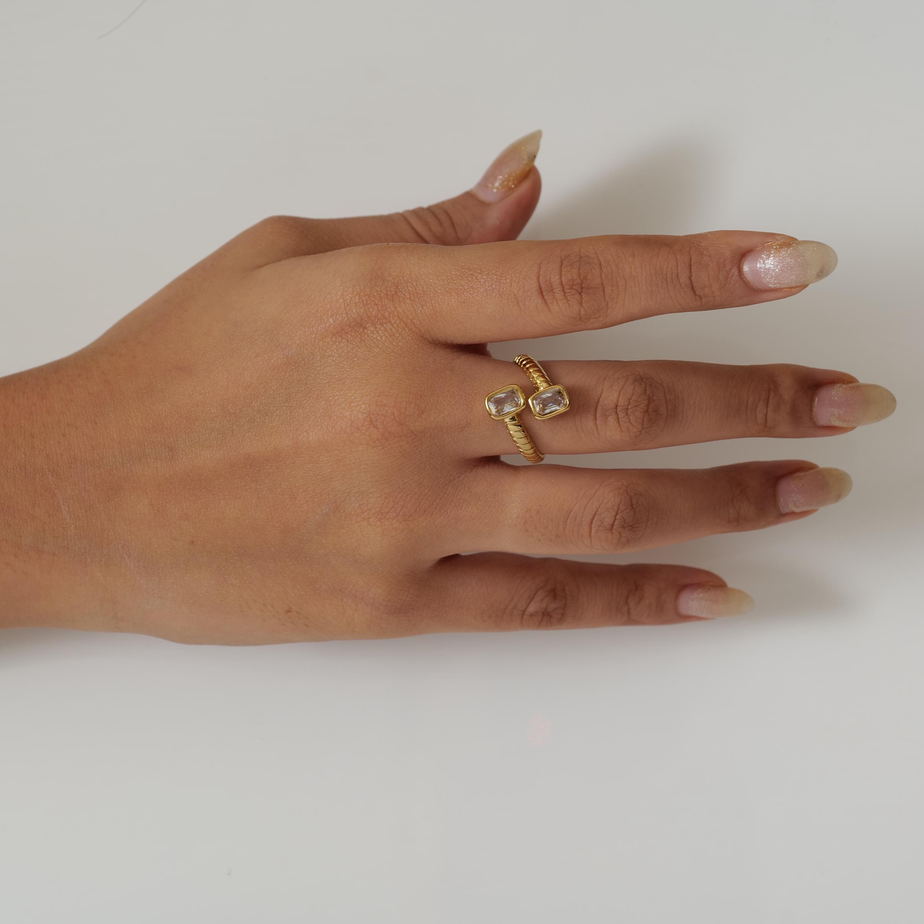 Gold Plated Twin Rectangle Crystal Ring