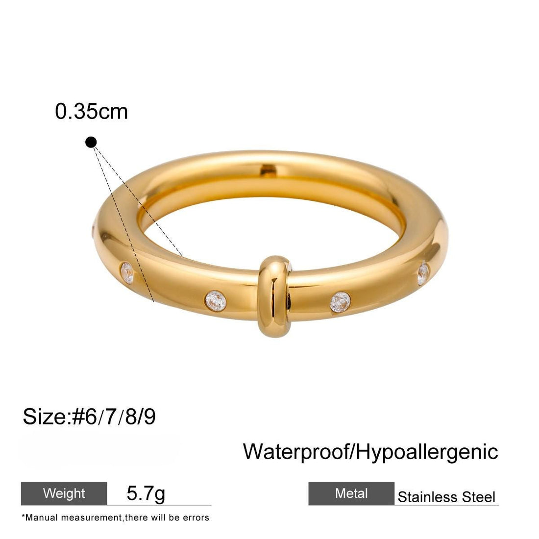 Minimal Gold Plated Ring with Stones