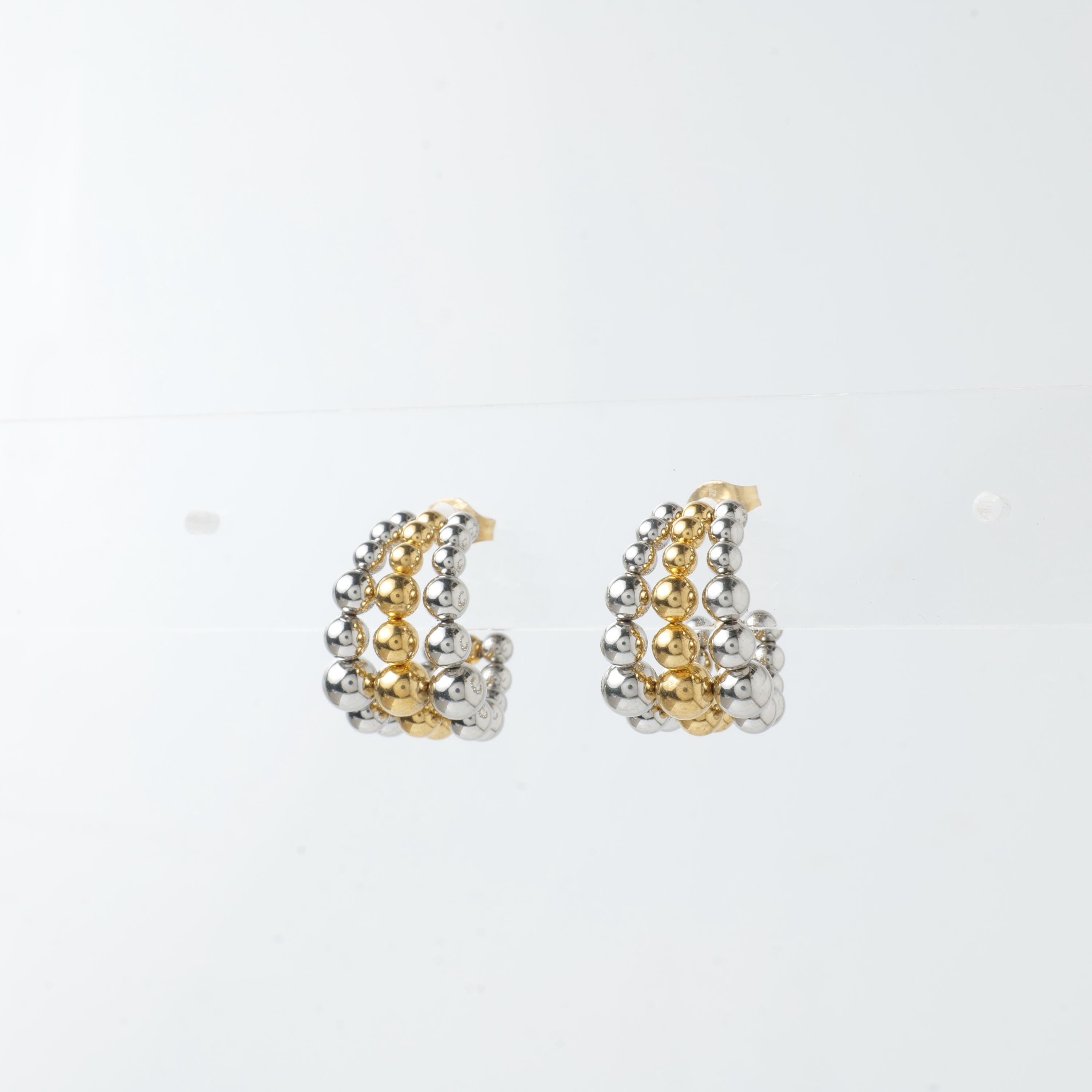 Gold and Silver Beaded Stud Earrings – Bold Two-Tone Statement Design