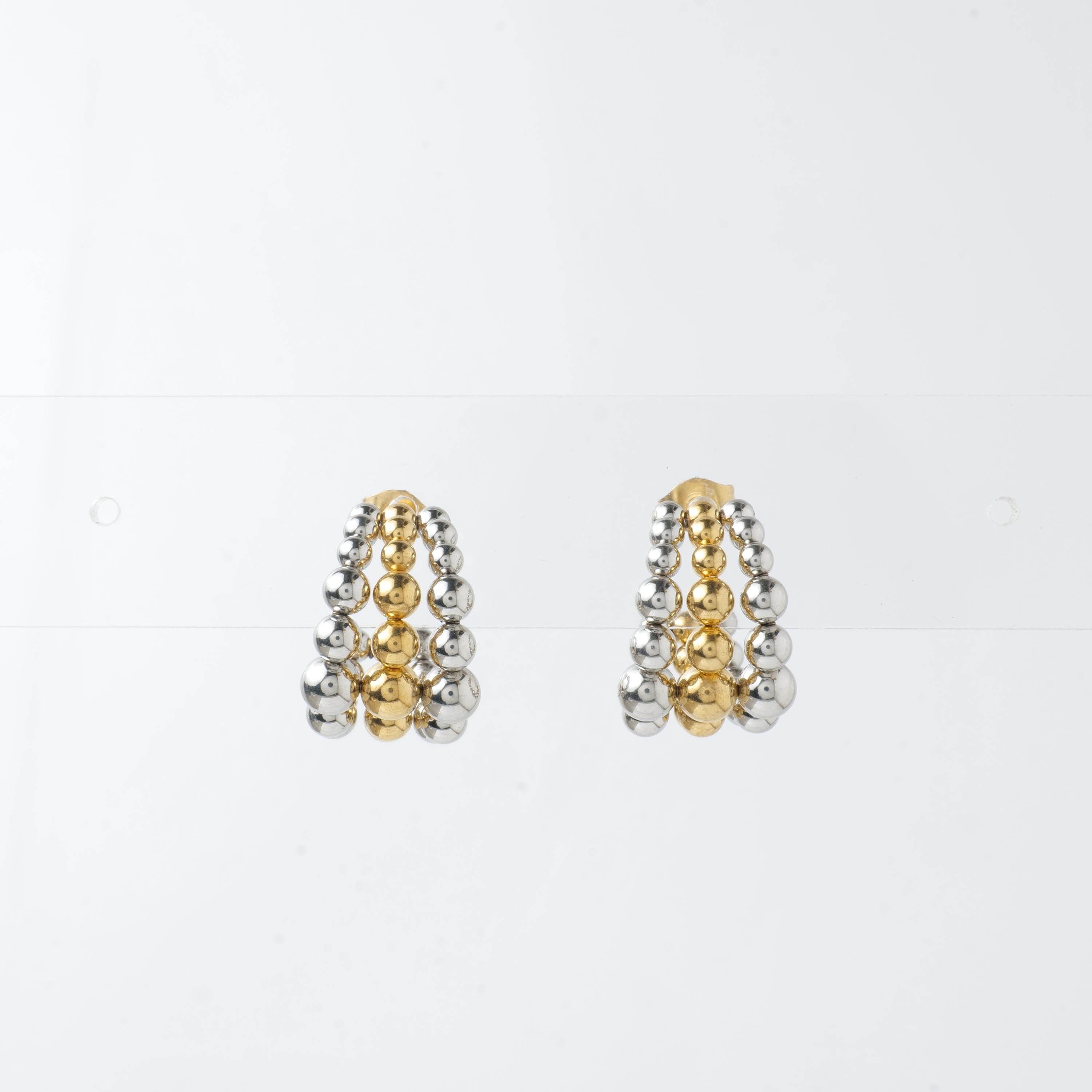 Gold and Silver Beaded Stud Earrings – Bold Two-Tone Statement Design
