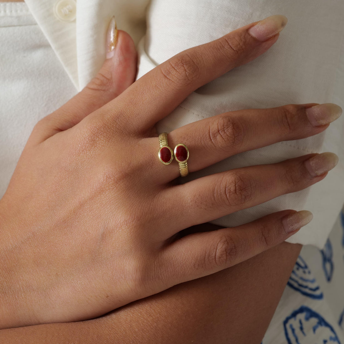 Gold Plated Stone Open Band Ring